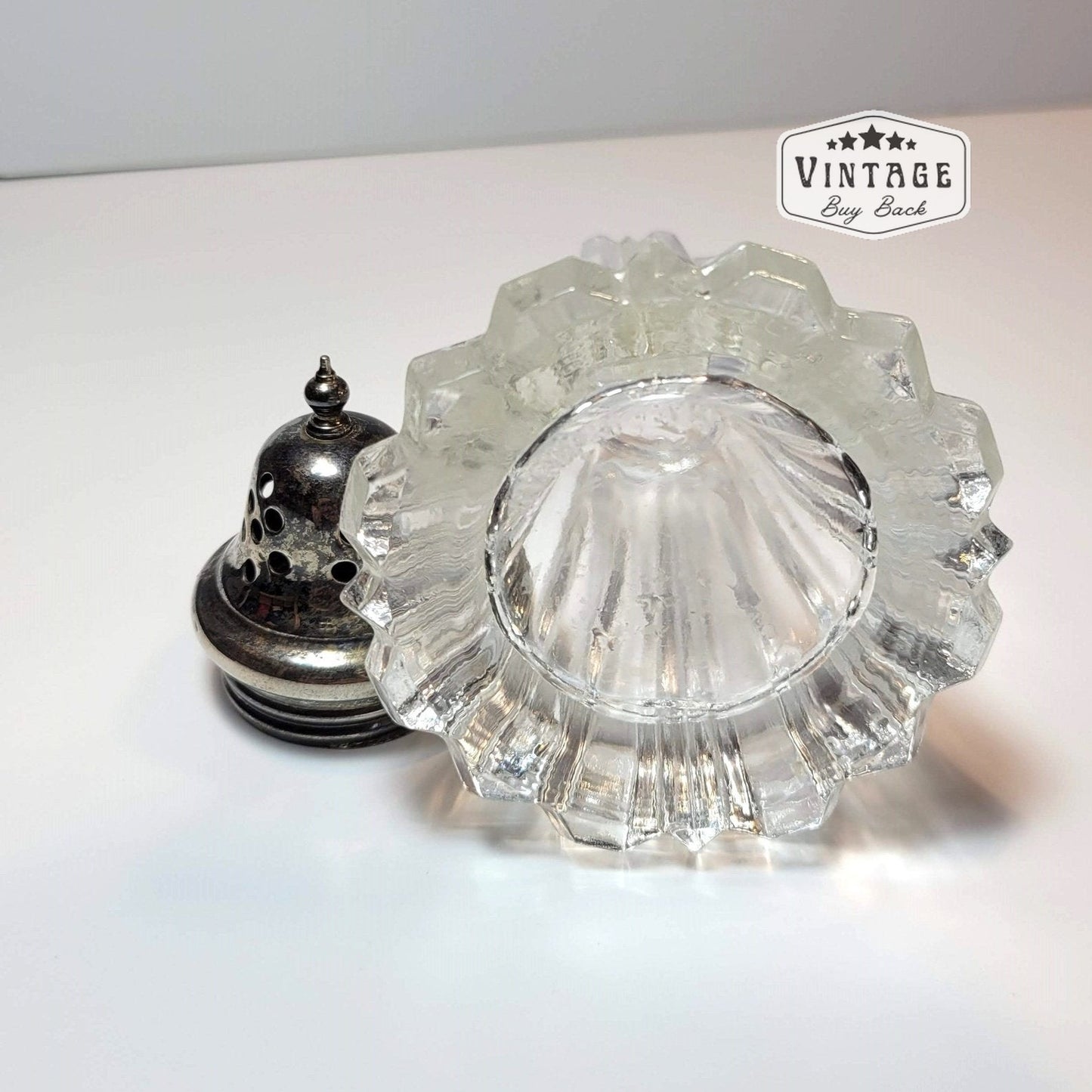 Vintage Shaker large crystal glass silver plate top