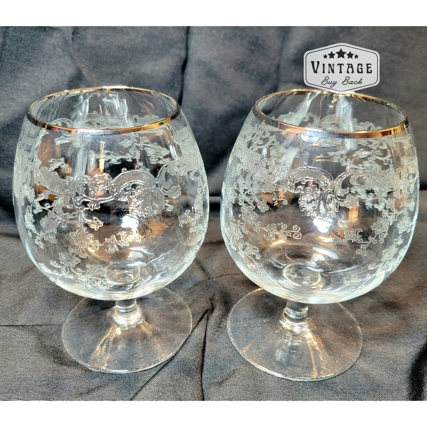 Bohemia Etoile Etched Brandy Glasses