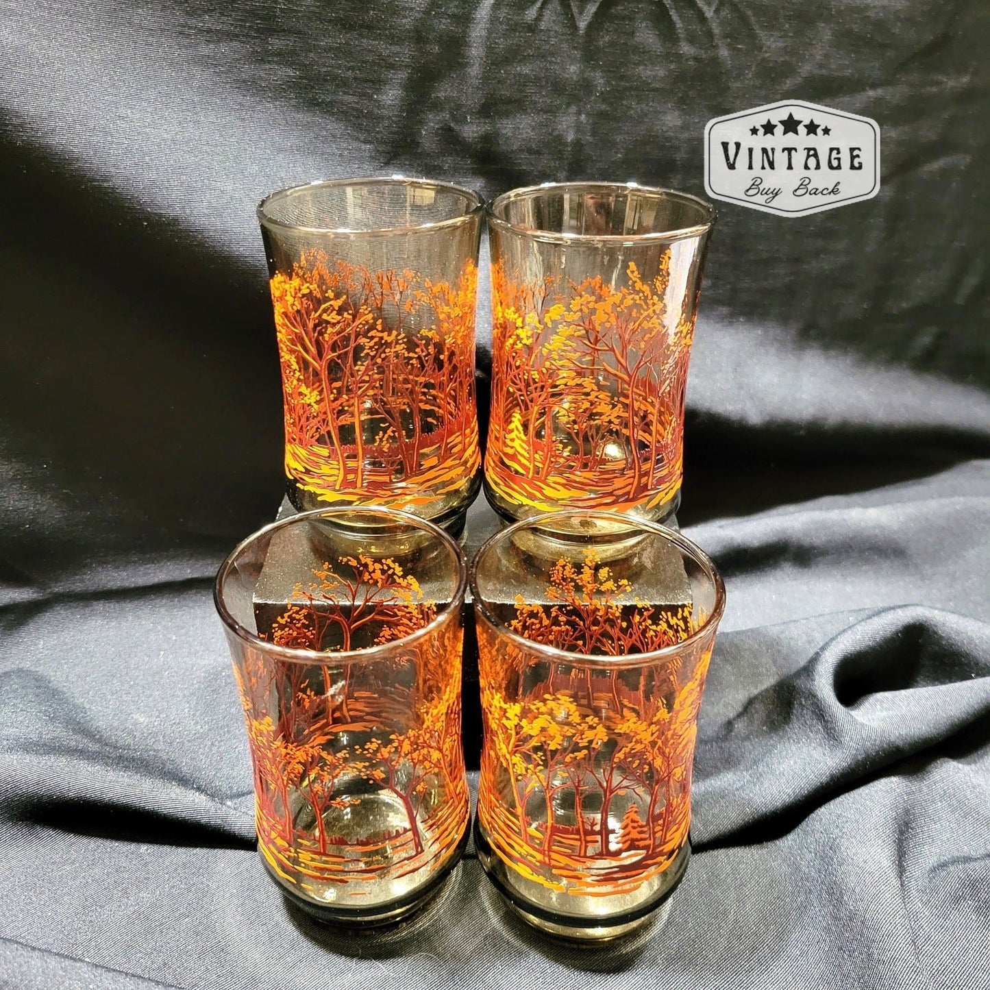 1960's Vintage Juice Glasses Orange & Red, smokey glass