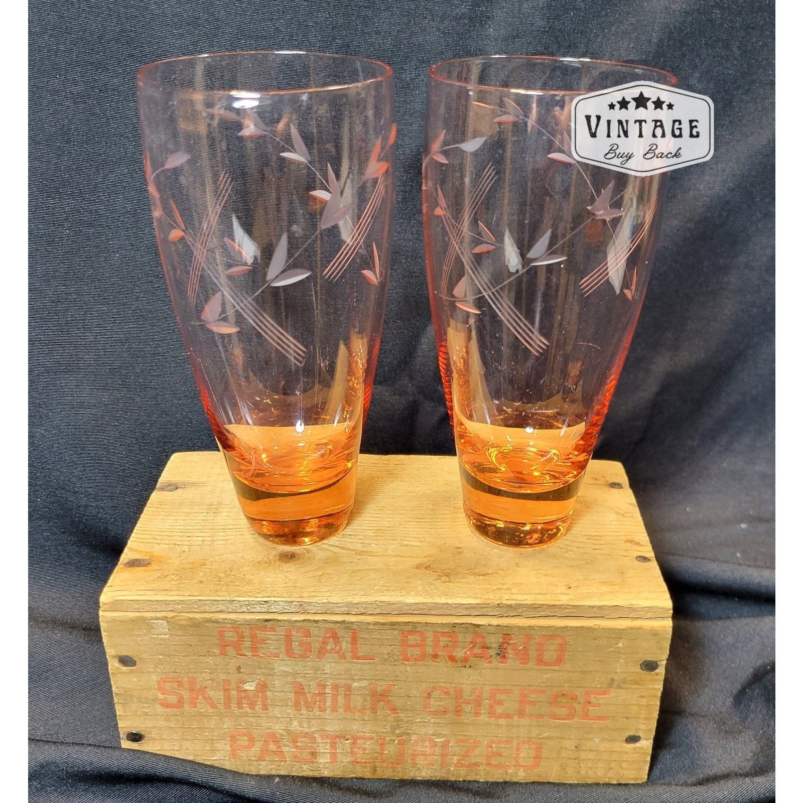 Vintage Pink Etched Floral Glass Tumblers