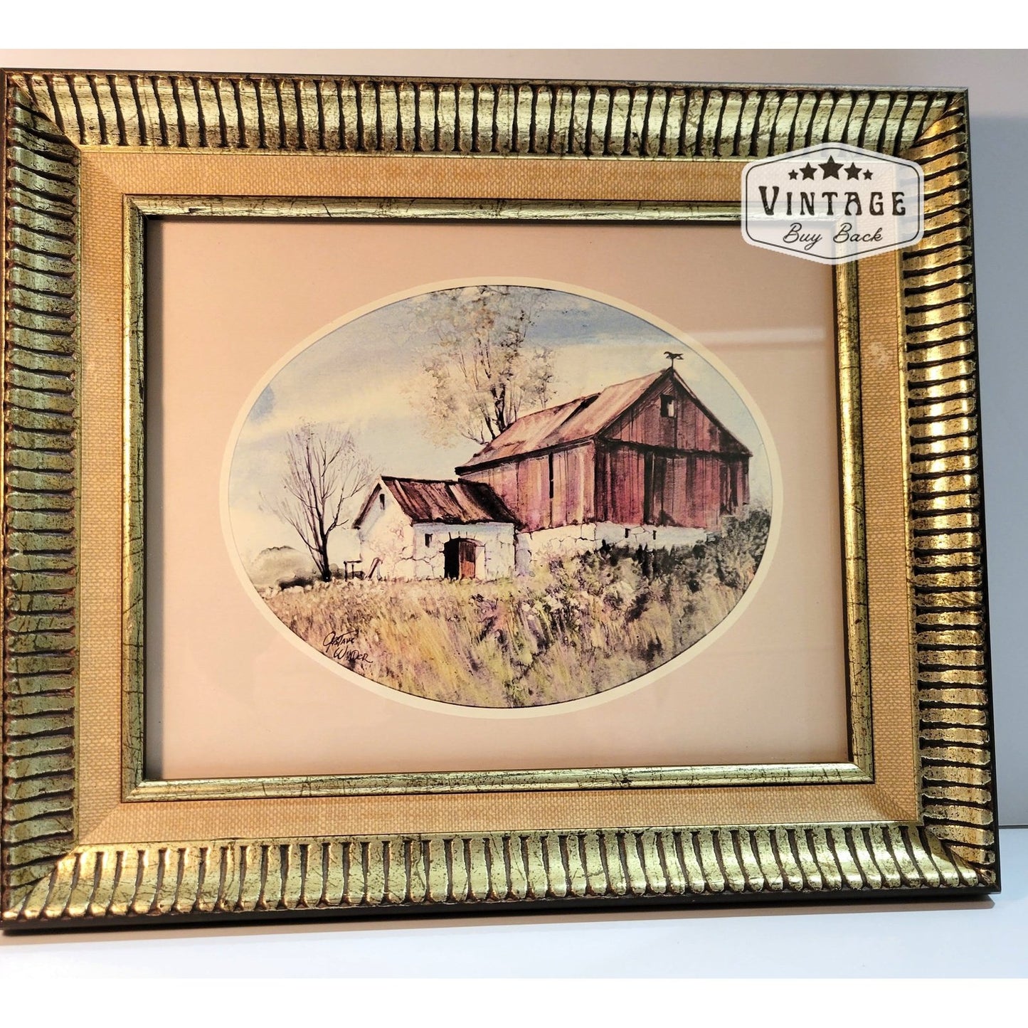 Vintage Pair of Framed Barn Prints signed Gustave Wander