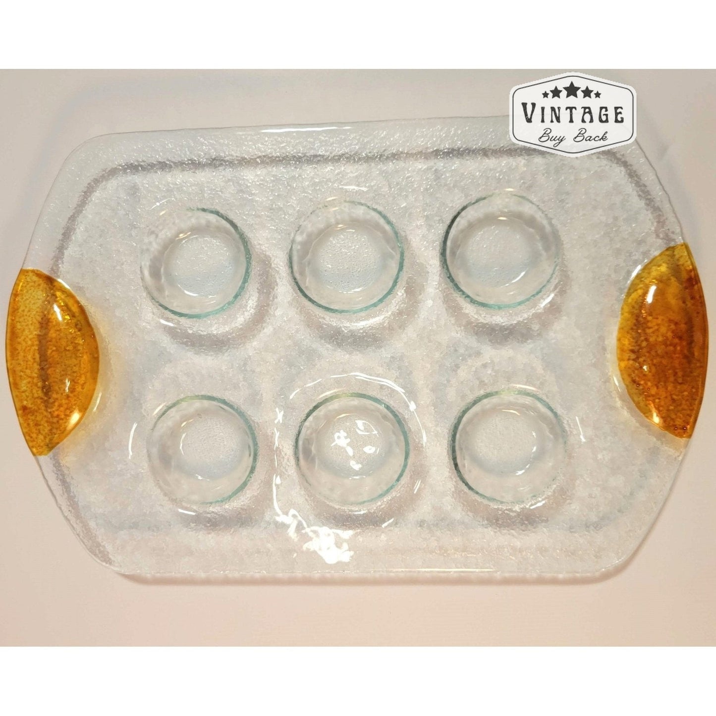 Dansk Amber Handle Clear Glass Deviled Egg Tray Holds Six