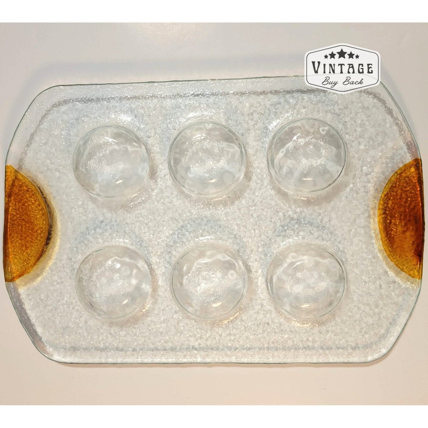 Dansk Amber Handle Clear Glass Deviled Egg Tray Holds Six