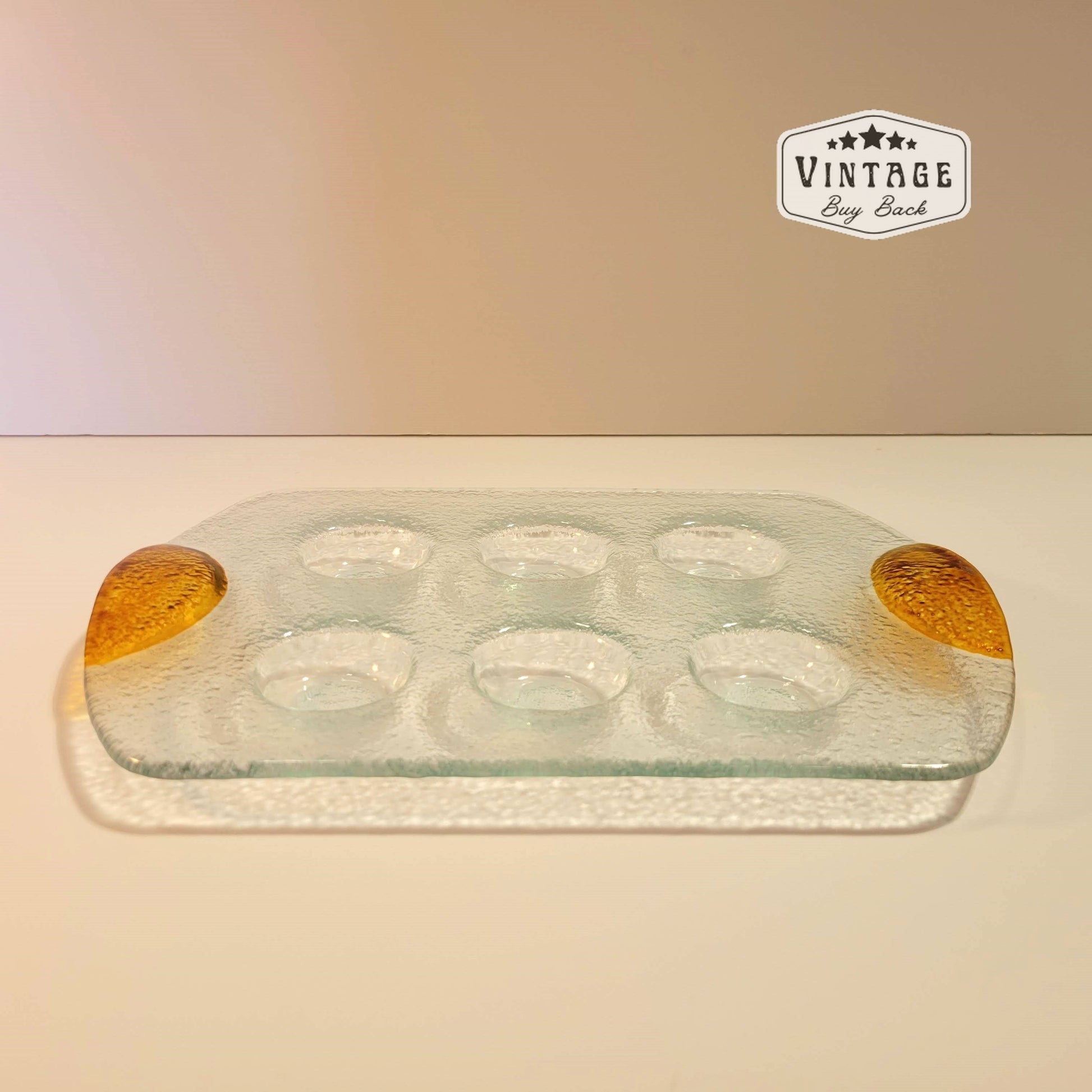 Dansk Amber Handle Clear Glass Deviled Egg Tray Holds Six