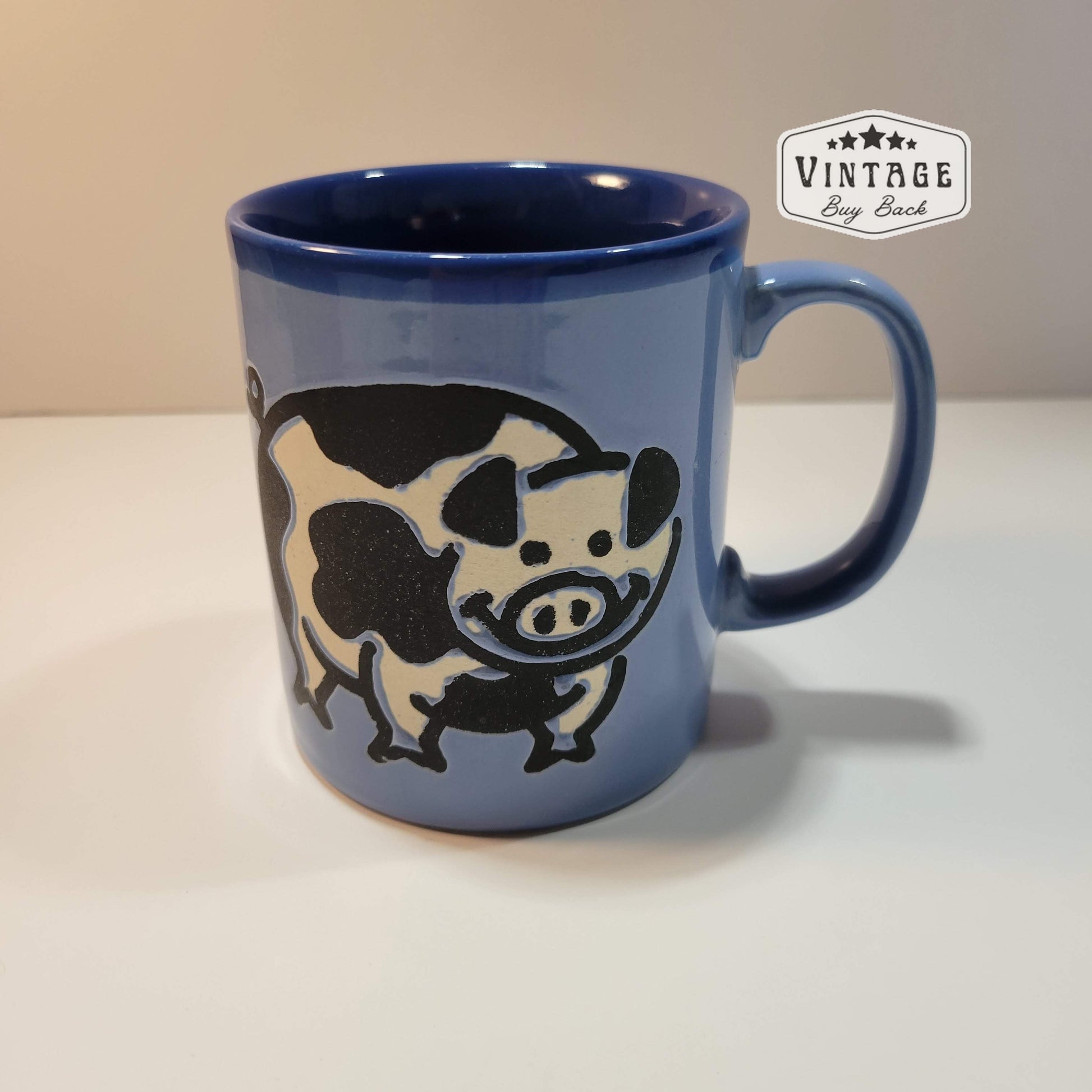 Vintage Coffee Mug Just Mugs England Blue Glaze Pig