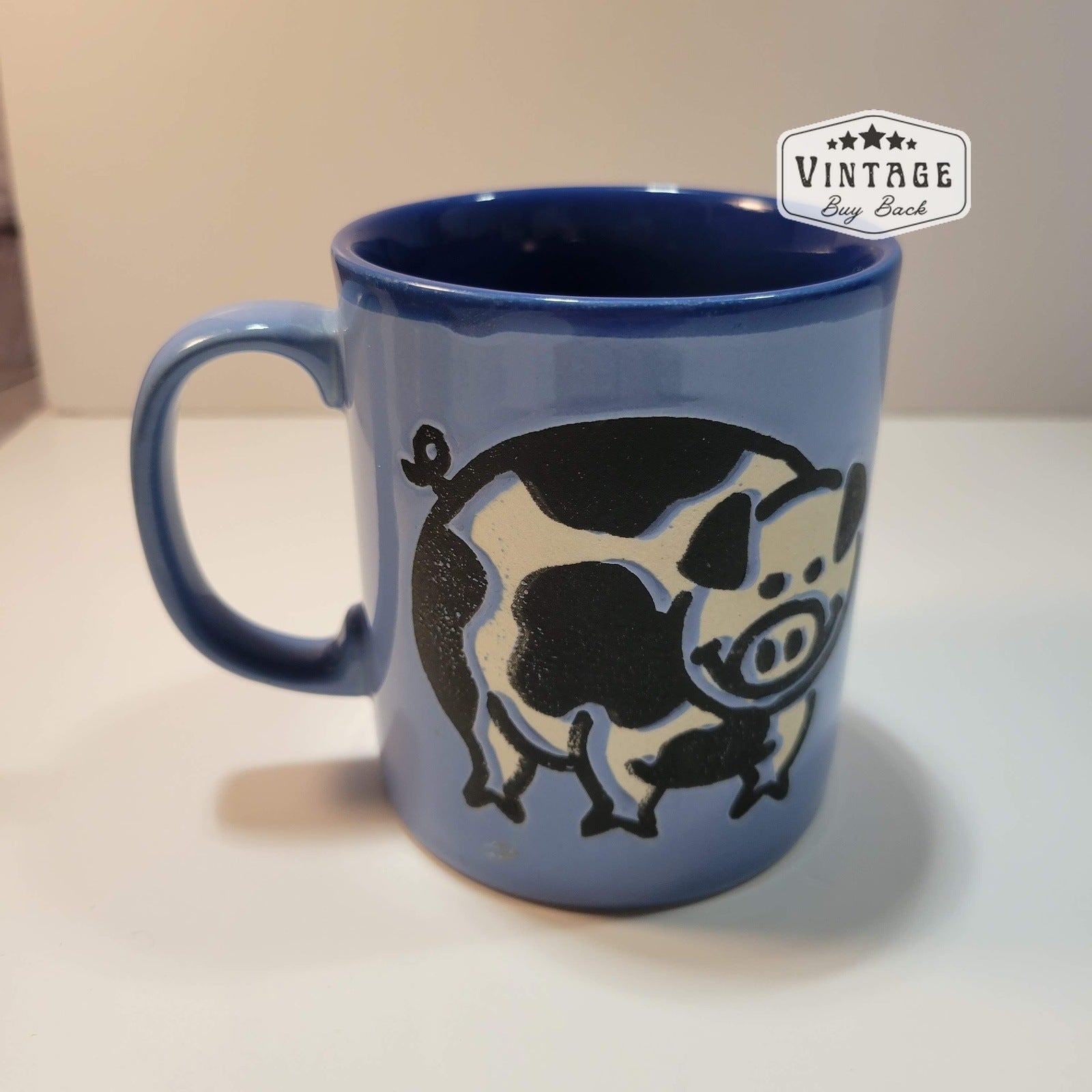 Vintage Coffee Mug Just Mugs England Blue Glaze Pig