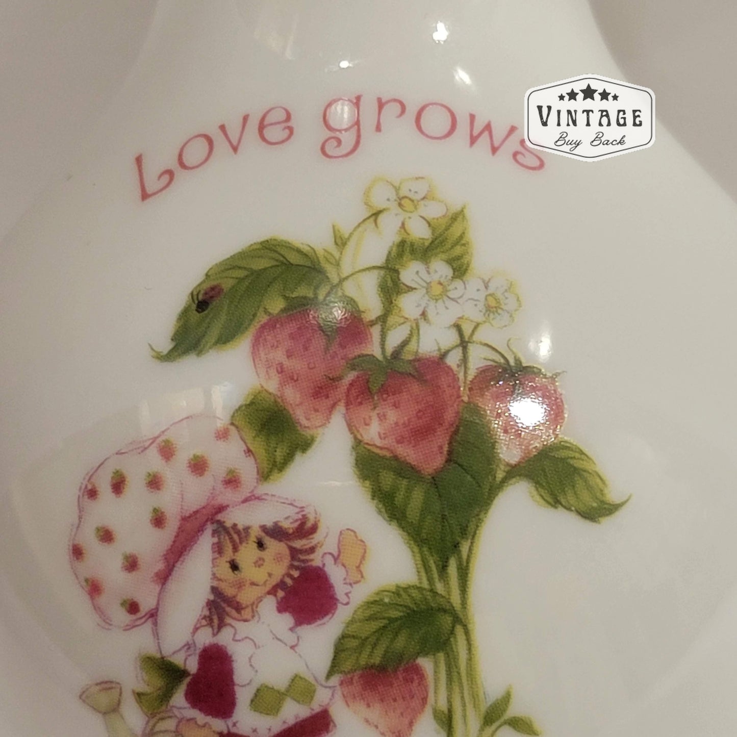 Vintage 1980 Strawberry Shortcake 4” Porcelain Vase “Love Grows In Sweet Hearts”