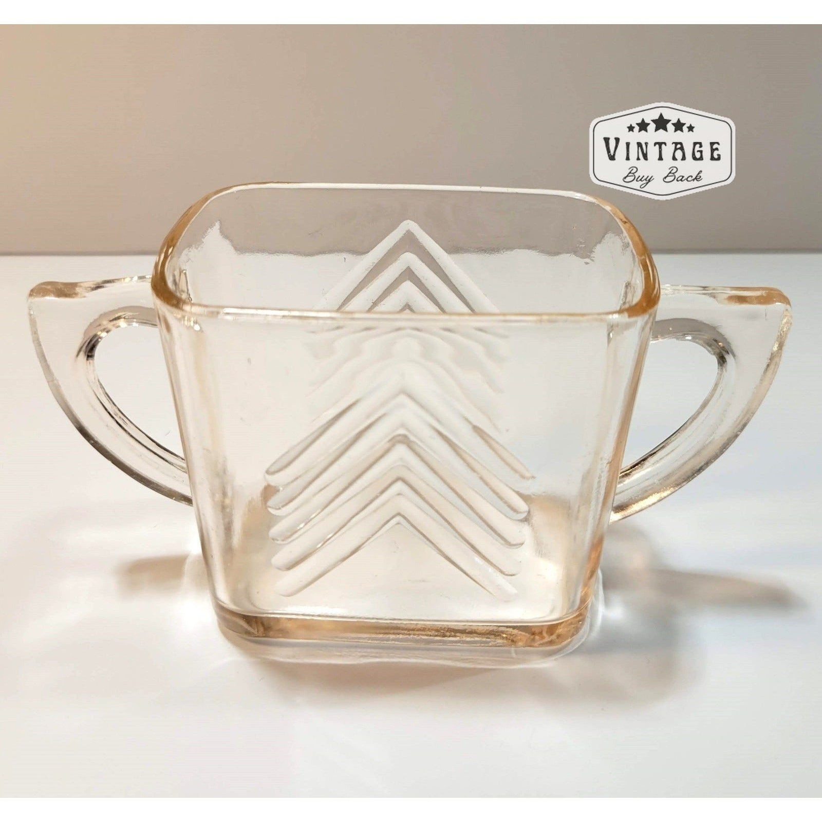 Vintage Chevron Pattern Pink Depression Glass Sugar Bowl by Hazel Atlas