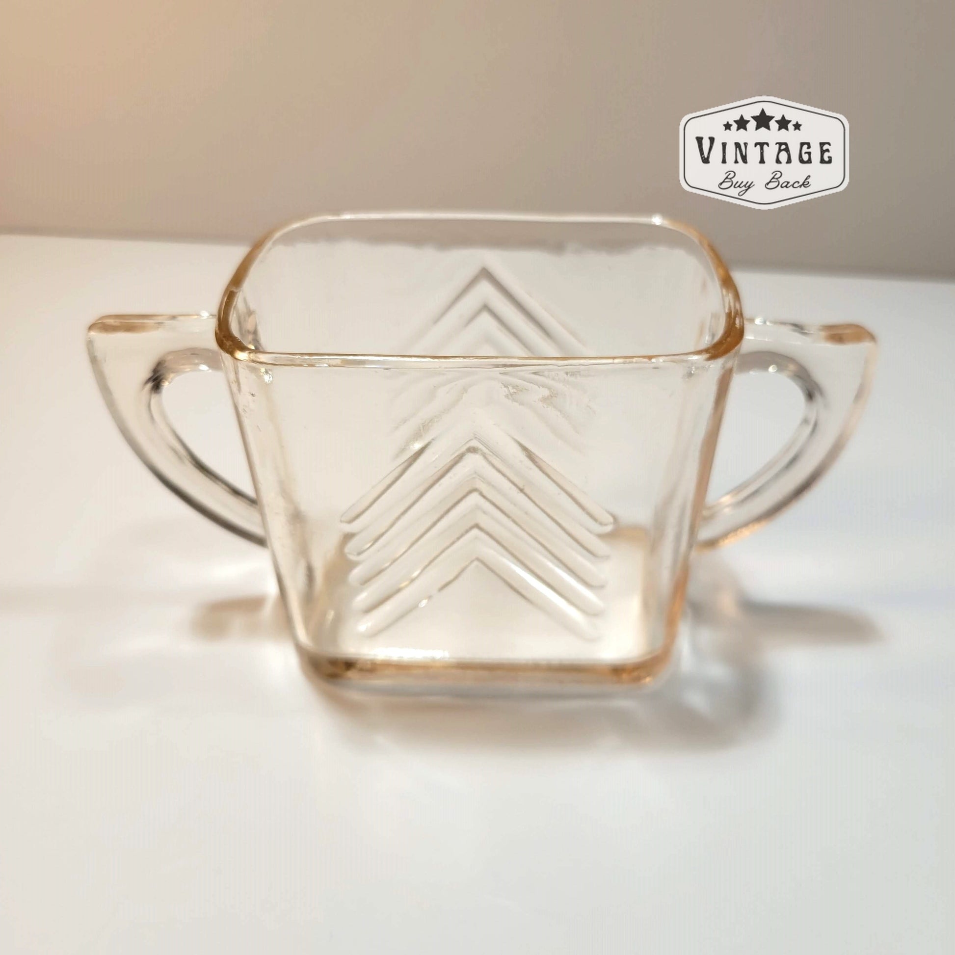 Vintage Chevron Pattern Pink Depression Glass Sugar Bowl by Hazel Atlas