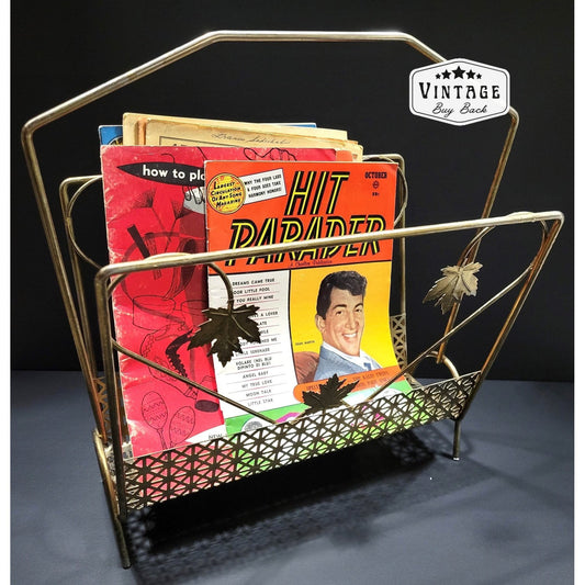 Vintage Brass Leaf Design Magazine / Record Rack