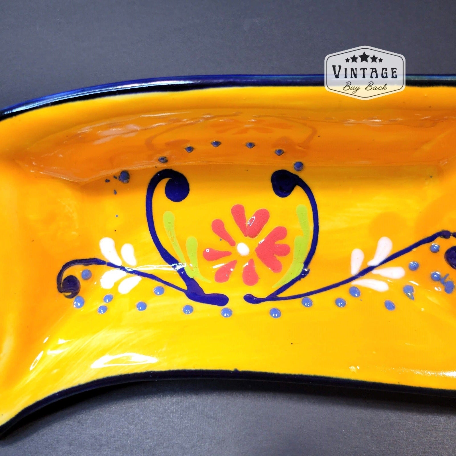 Spanish Hand Painted divided pottery dish Antonio Ortiz Ruiz