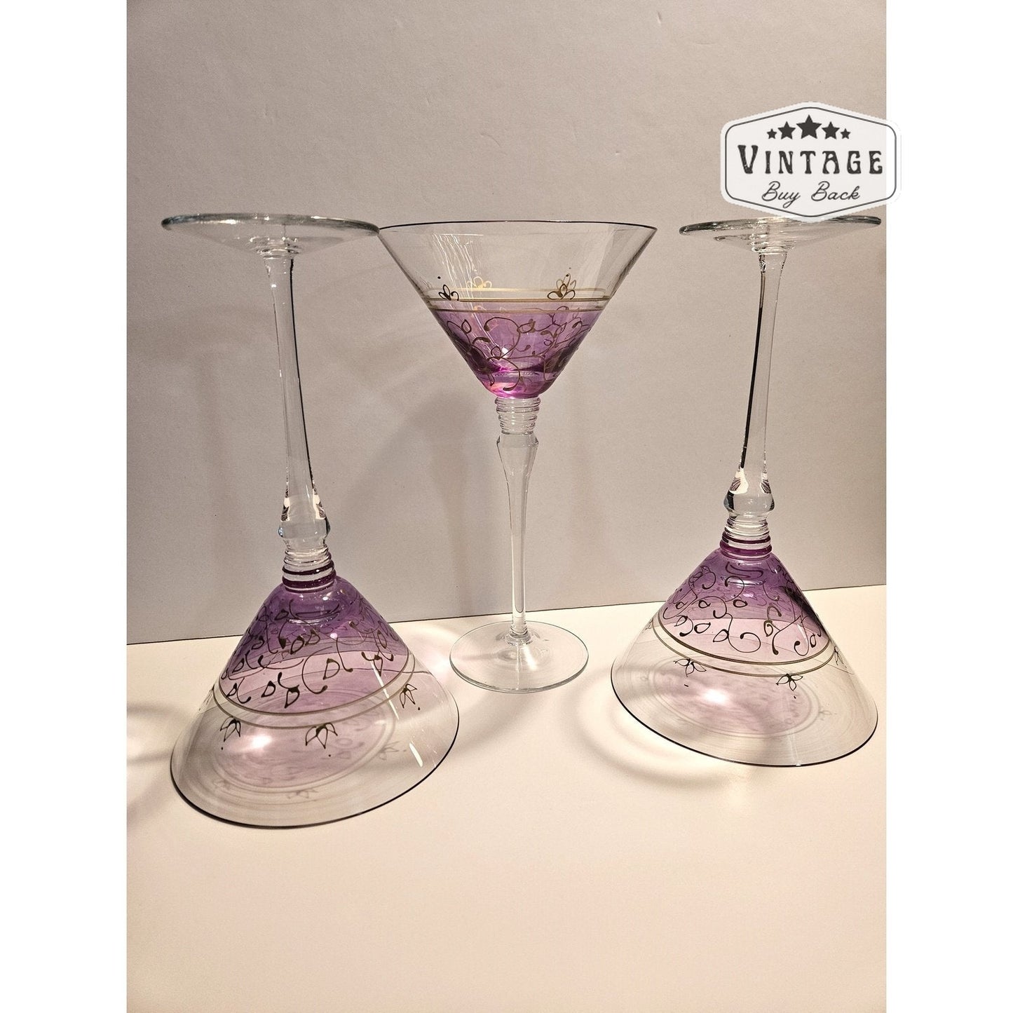 Purple Hand Painted Martini Glasses