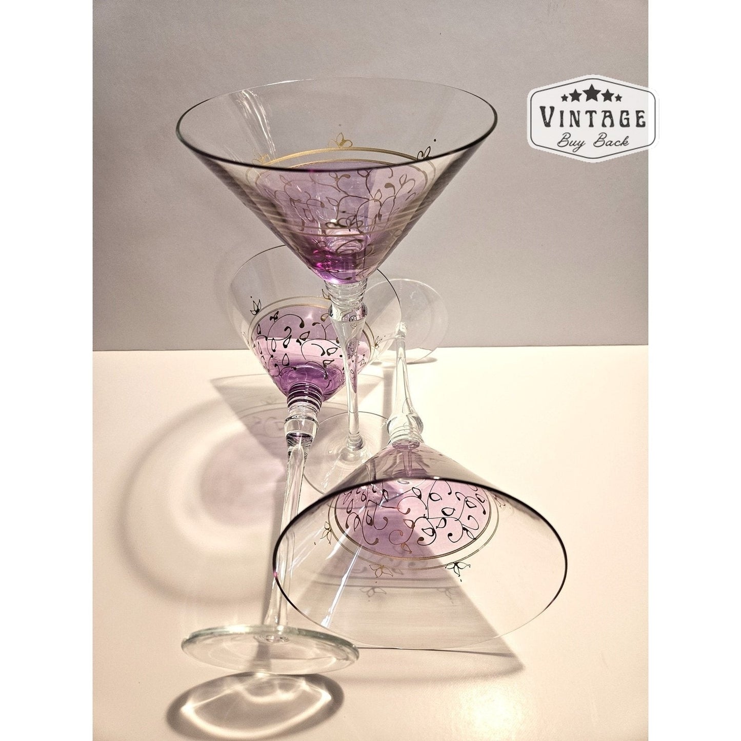 Purple Hand Painted Martini Glasses