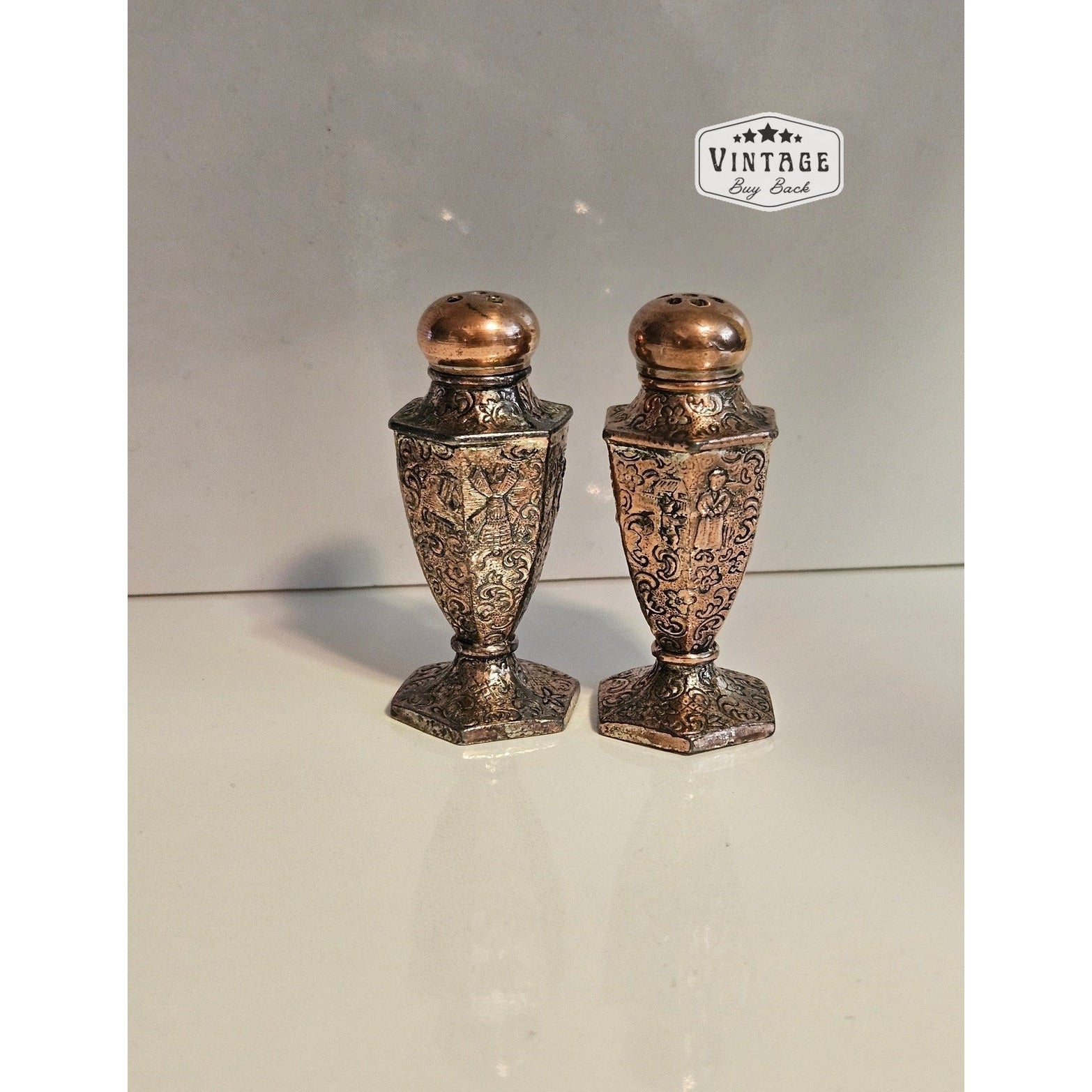 Vintage Silverplate/Brass Salt / Pepper Shakers