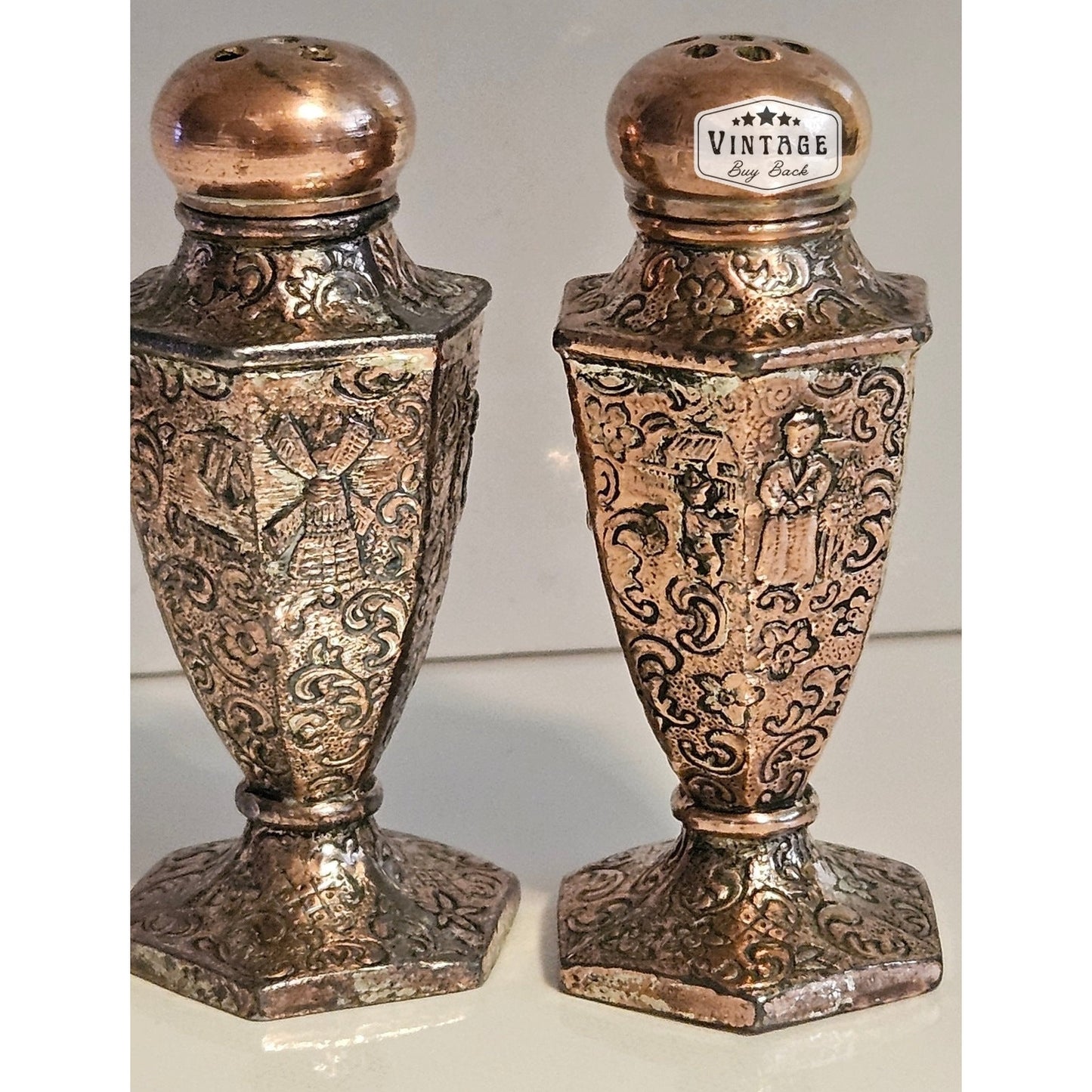 Vintage Silverplate/Brass Salt / Pepper Shakers