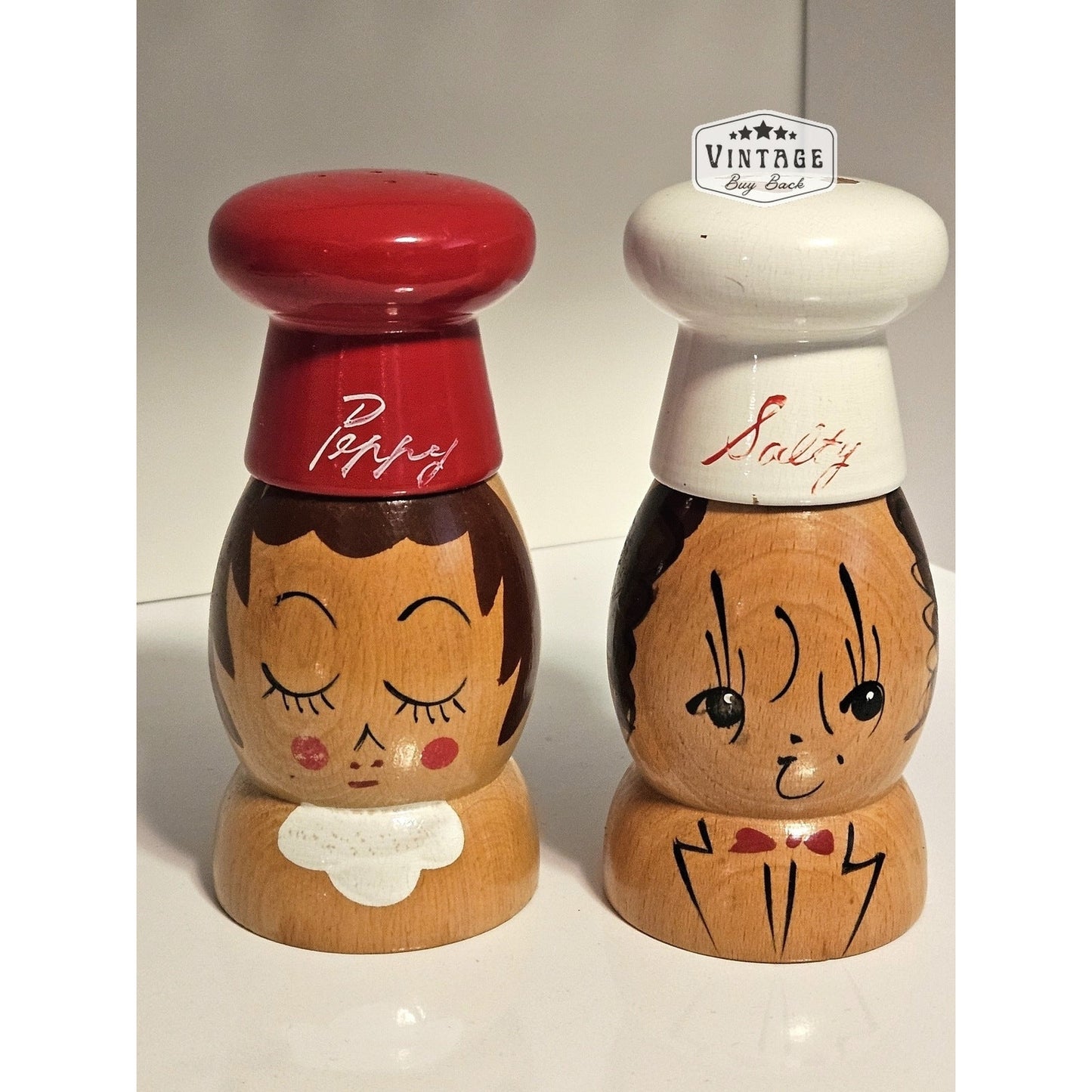 Vintage 1950's Wooden Salt & Pepper Set