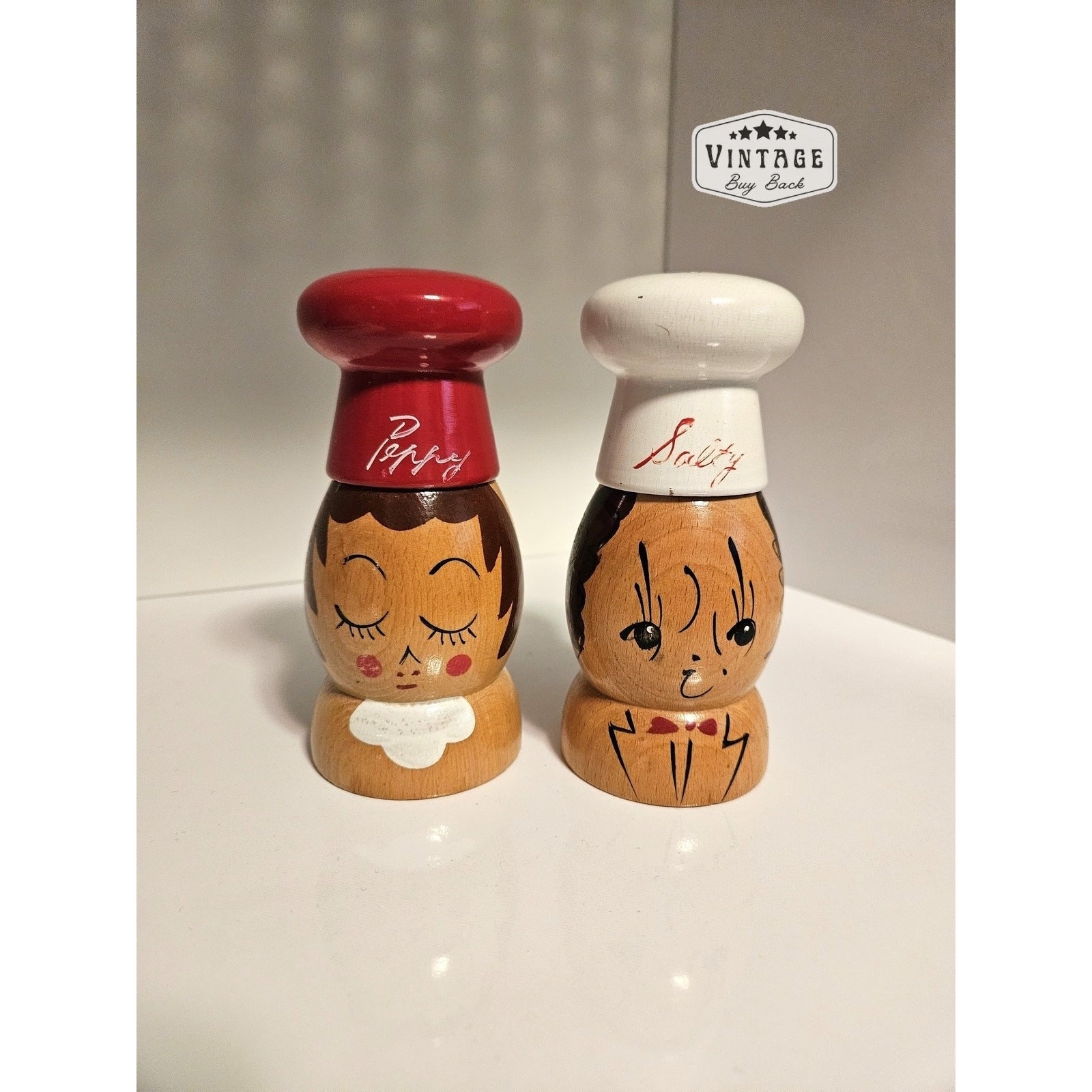 Vintage 1950's Wooden Salt & Pepper Set