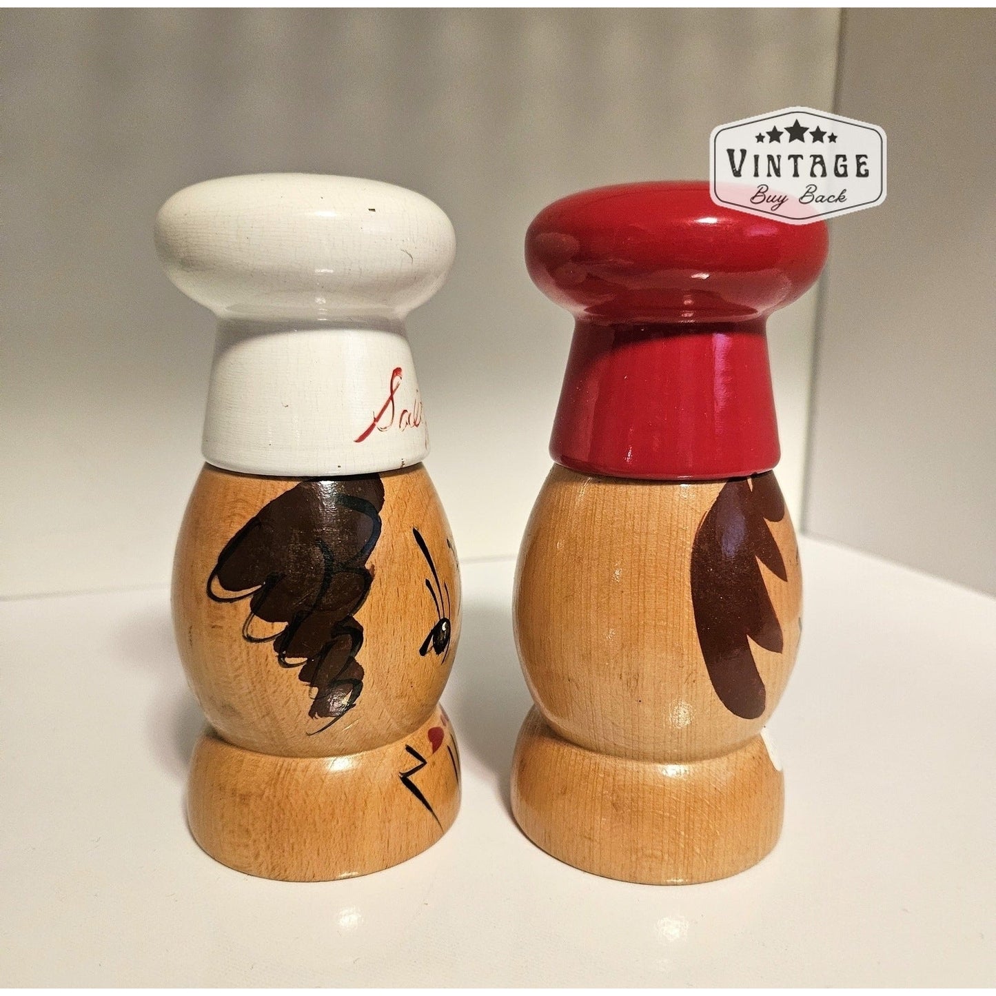 Vintage 1950's Wooden Salt & Pepper Set