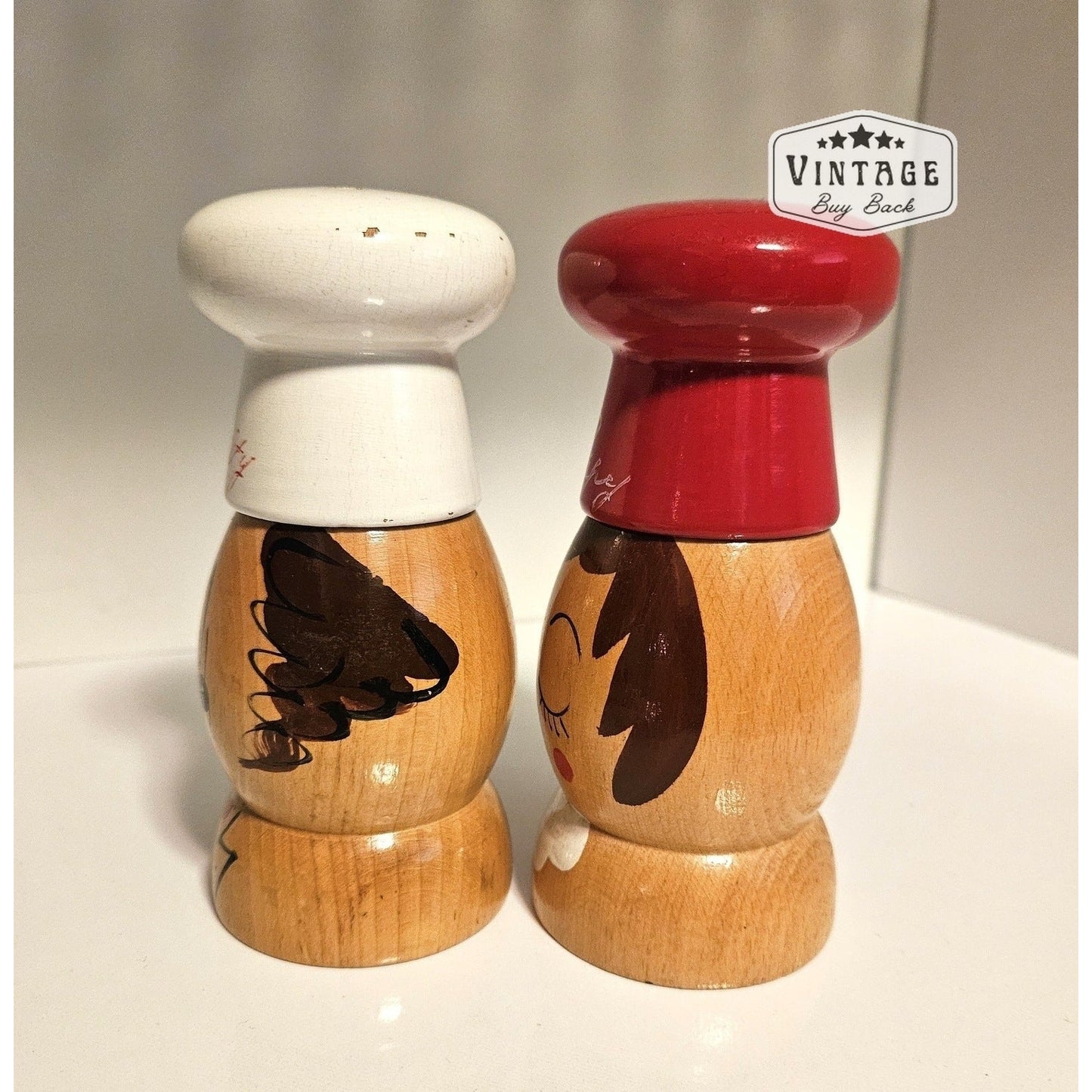 Vintage 1950's Wooden Salt & Pepper Set