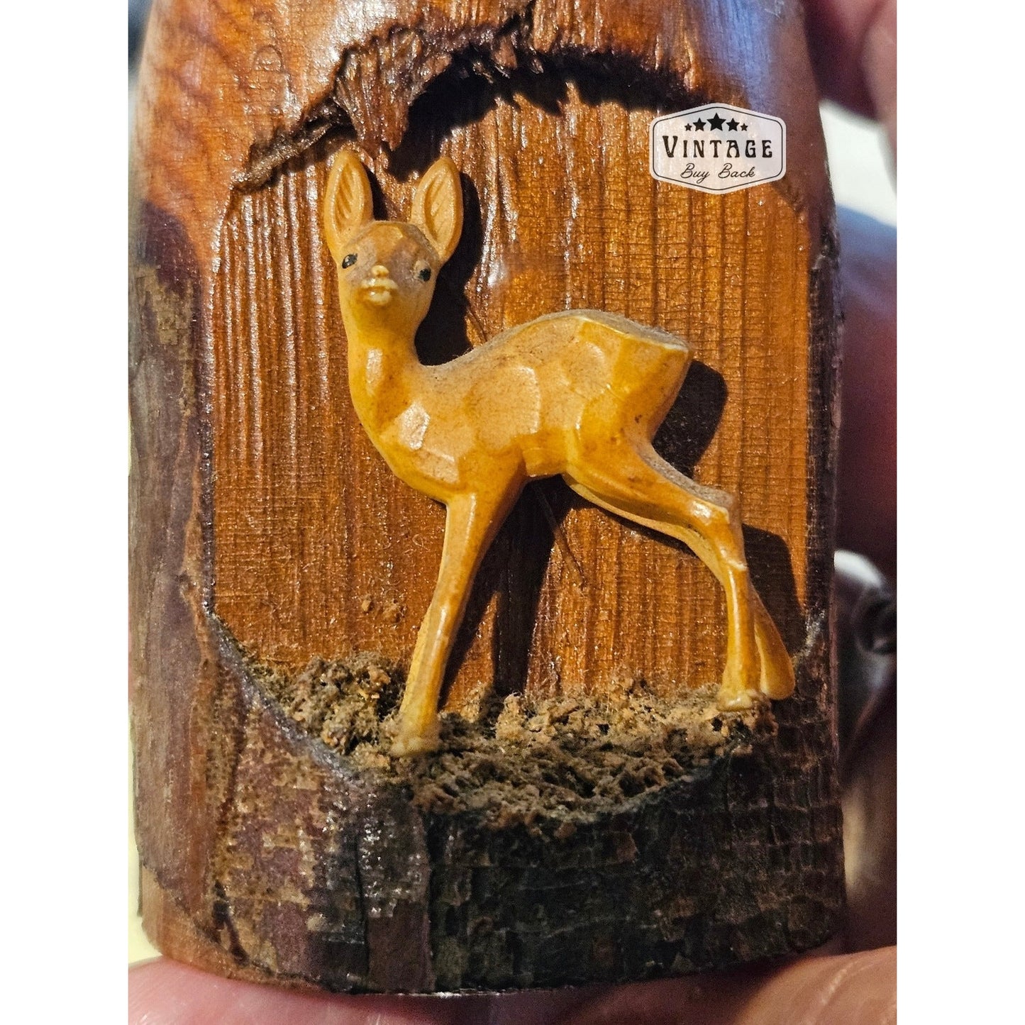 Vintage 1950's Hand carved - Wood deer tree - Salt & Pepper Shaker