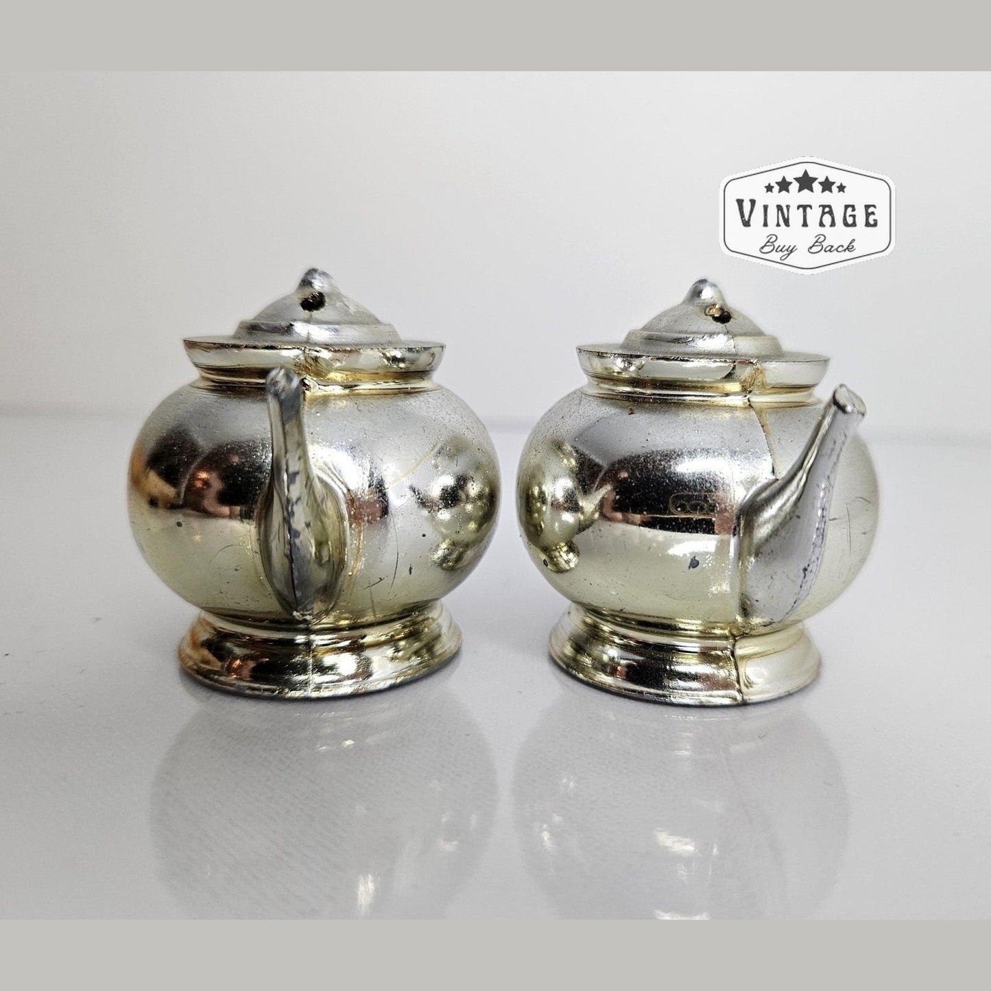 Vintage Salt & Pepper Shakers Metal Mini Teapots