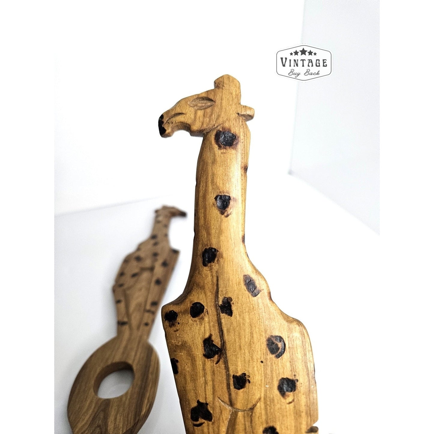 Folk Art Cultural African Giraffe Wooden Salad Spoon and Fork