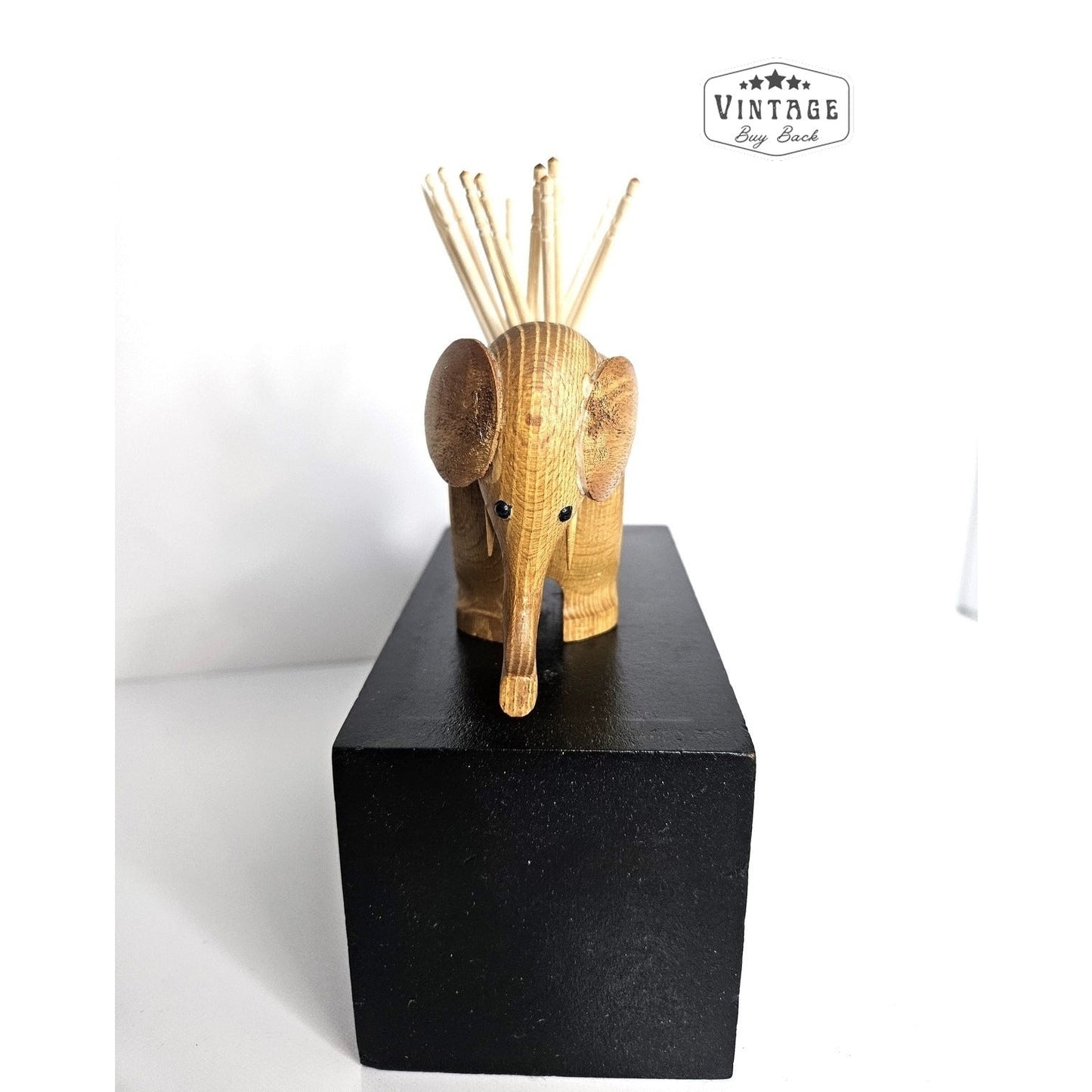 Vintage Wooden Elephant Souvenir Toothpick Holder