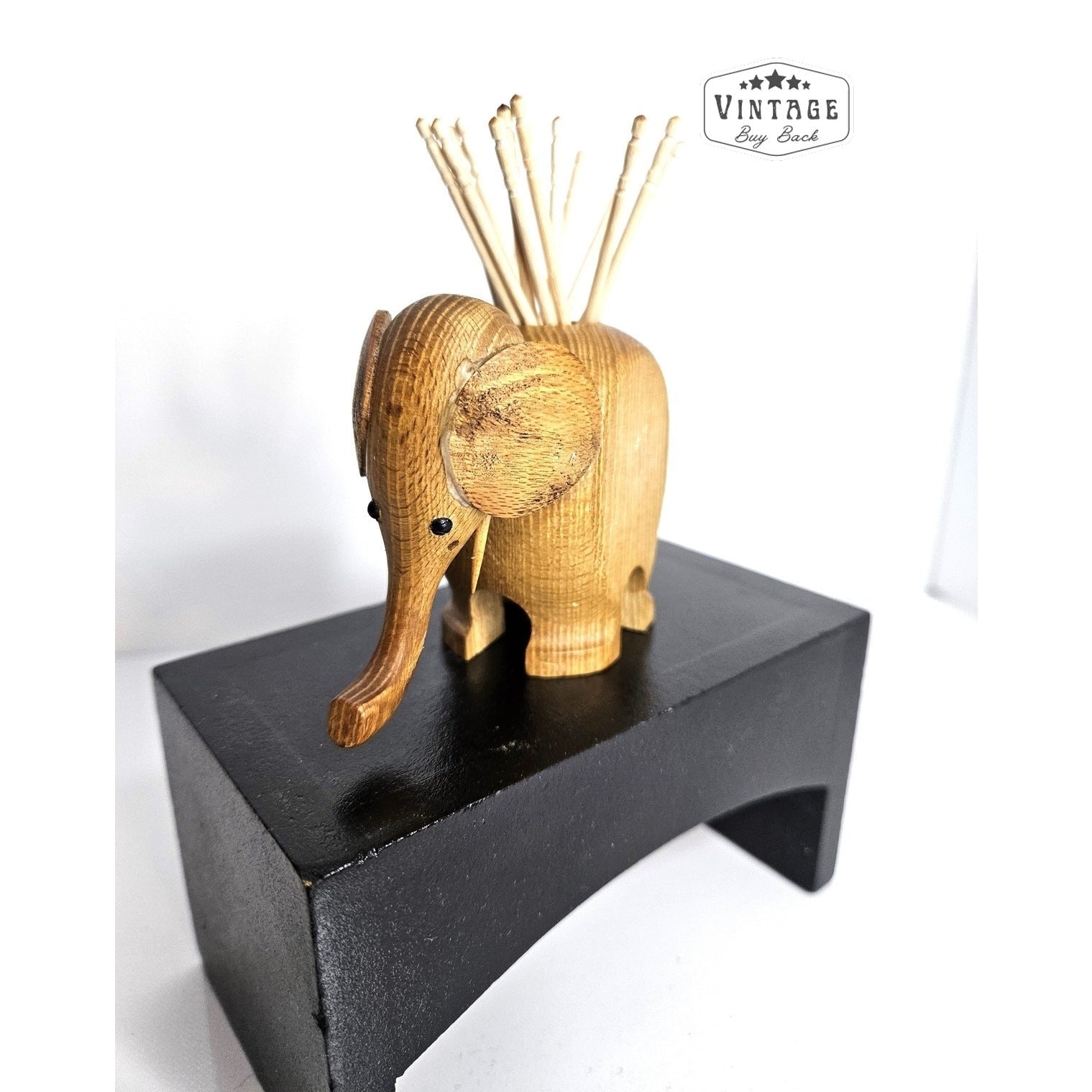 Vintage Wooden Elephant Souvenir Toothpick Holder