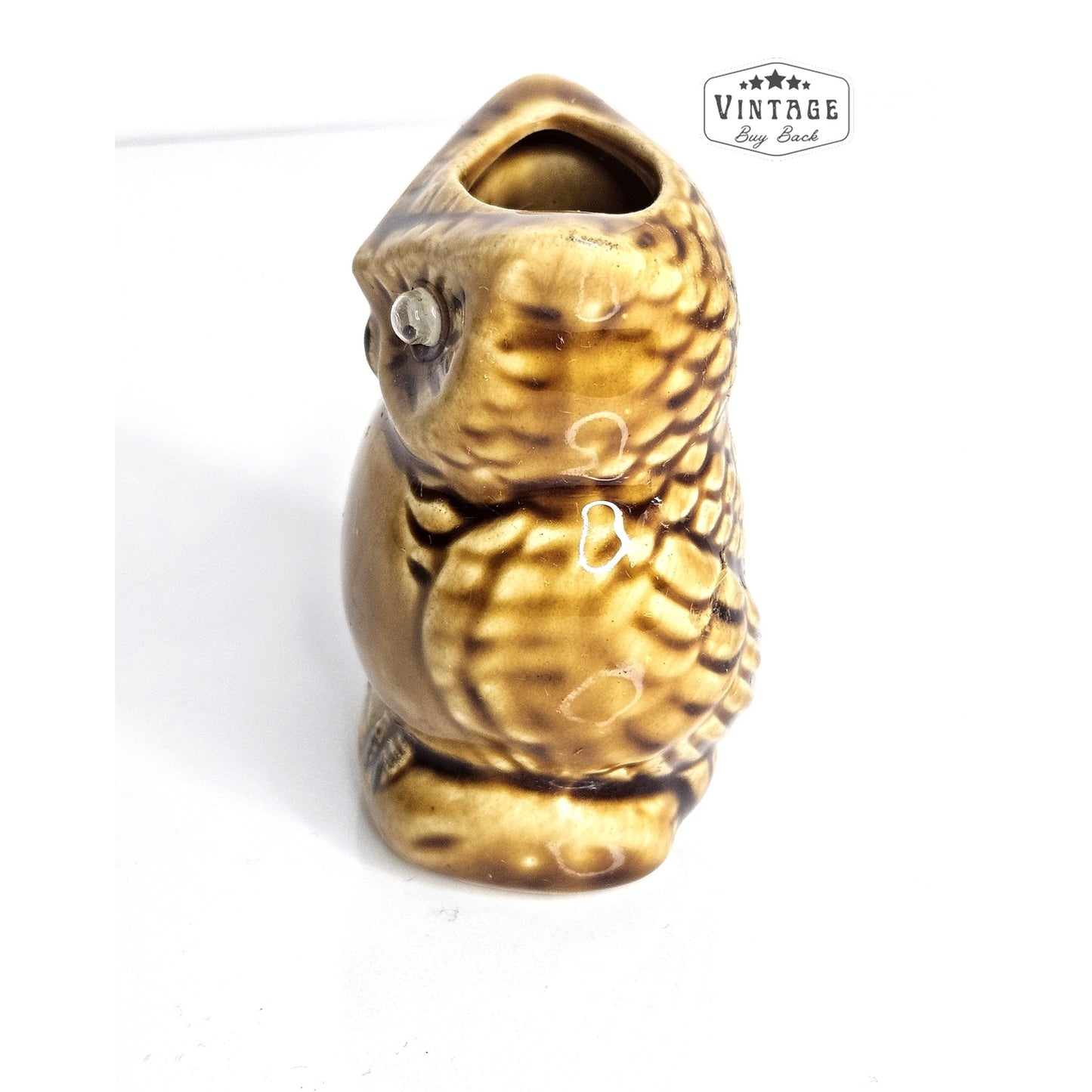 1970s Vintage Owl googly eyes ceramic Toothpick Holder