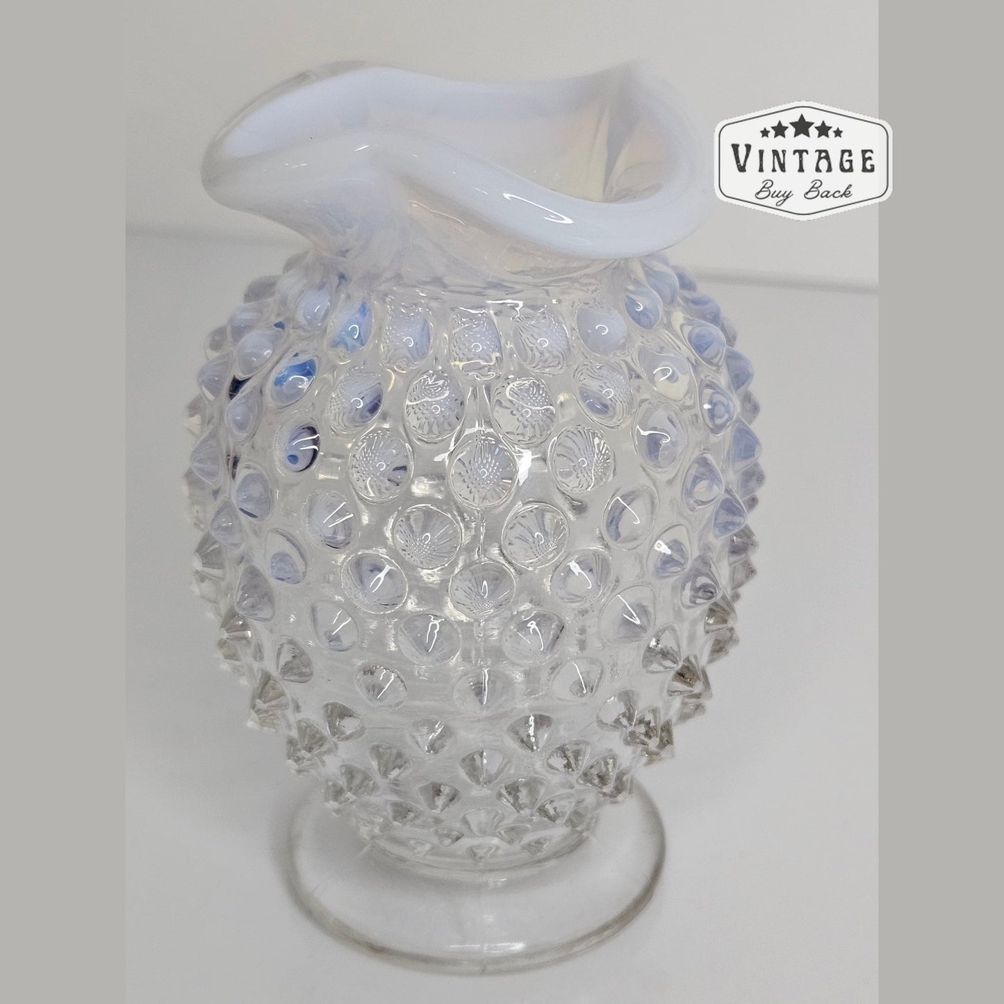 Vintage Fenton Clear/White Opalescent Ruffled Hobnail Small Bud Vase