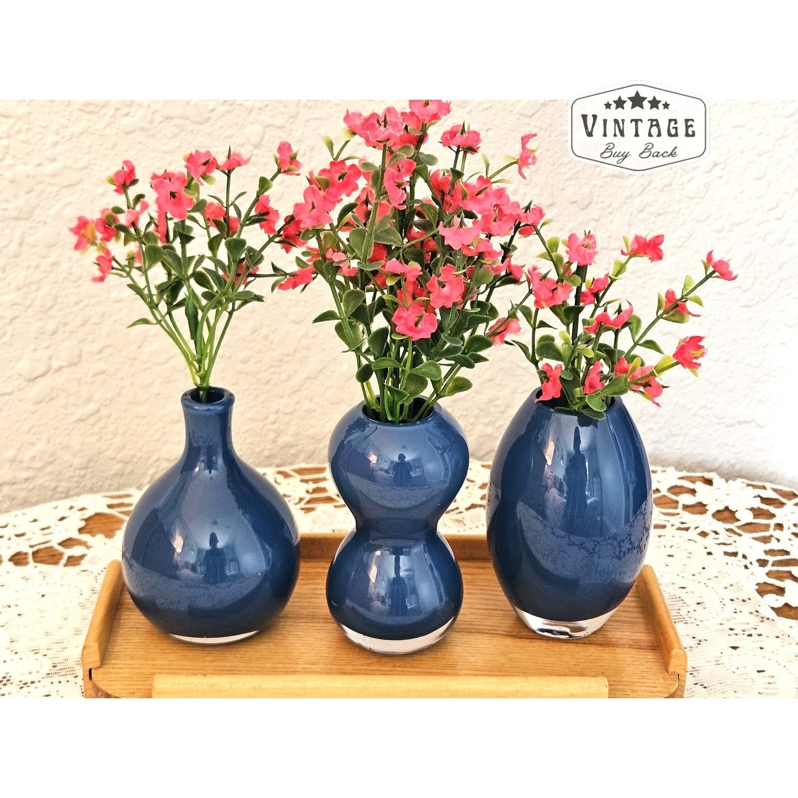 Vintage Blue Glass Mini Vases - set of 3