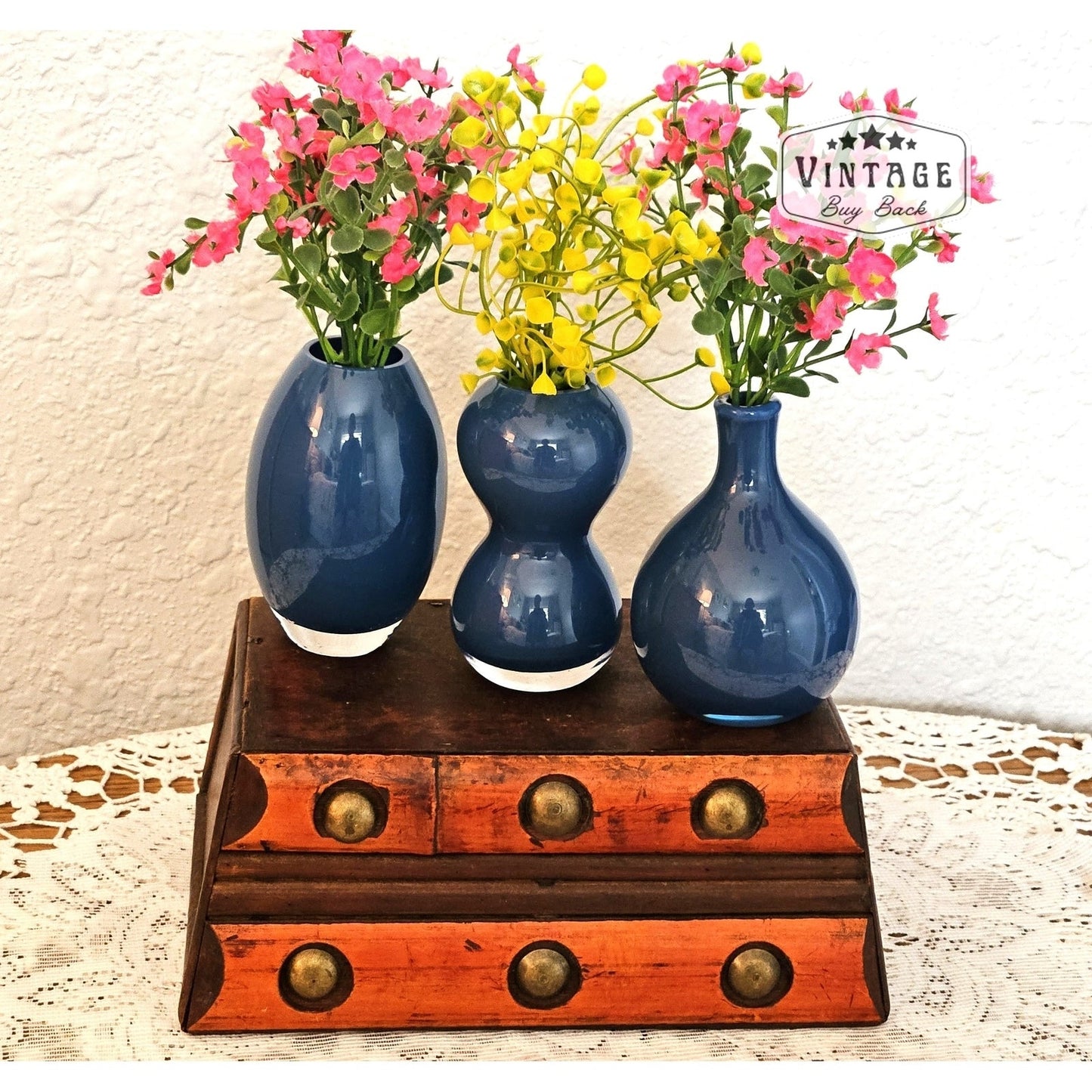 Vintage Blue Glass Mini Vases - set of 3