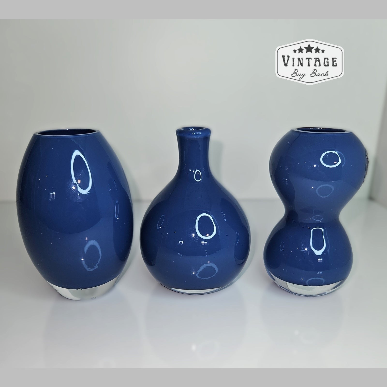 Vintage Blue Glass Mini Vases - set of 3