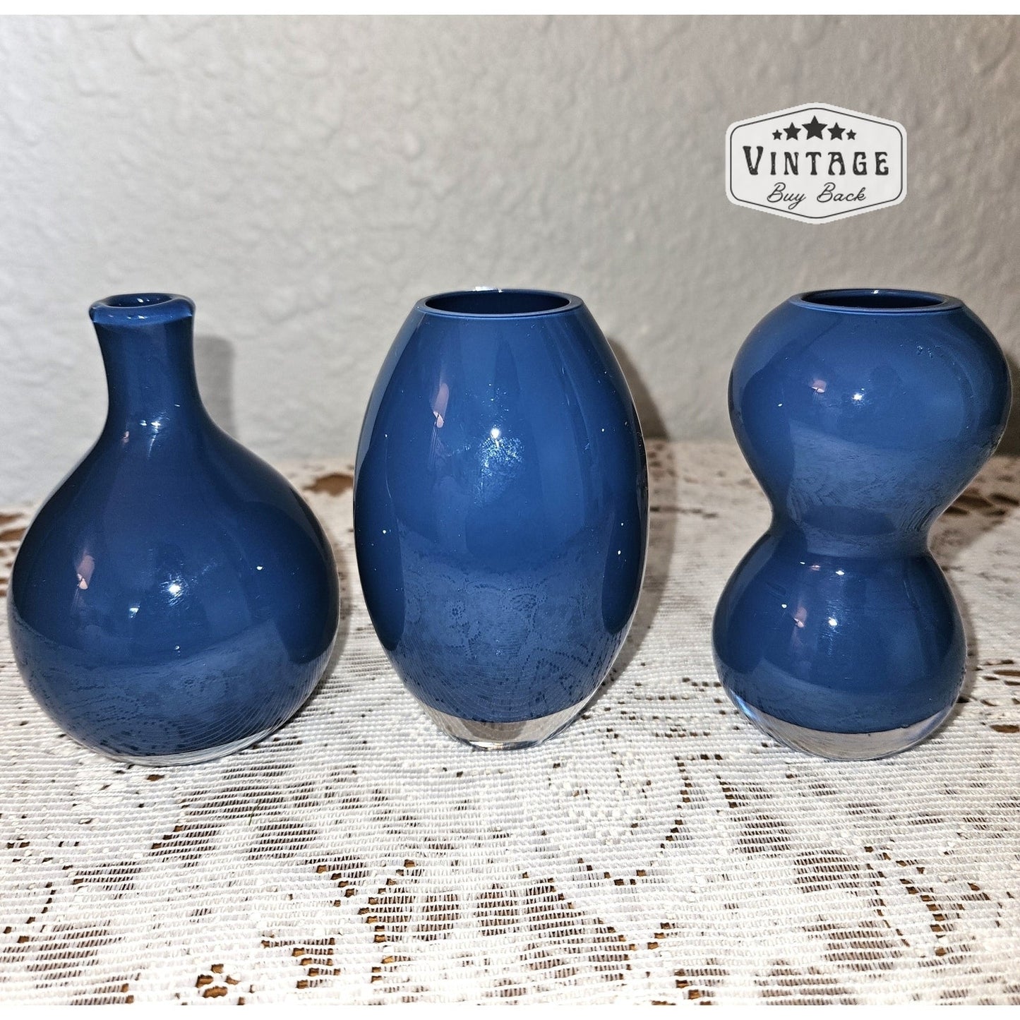 Vintage Blue Glass Mini Vases - set of 3