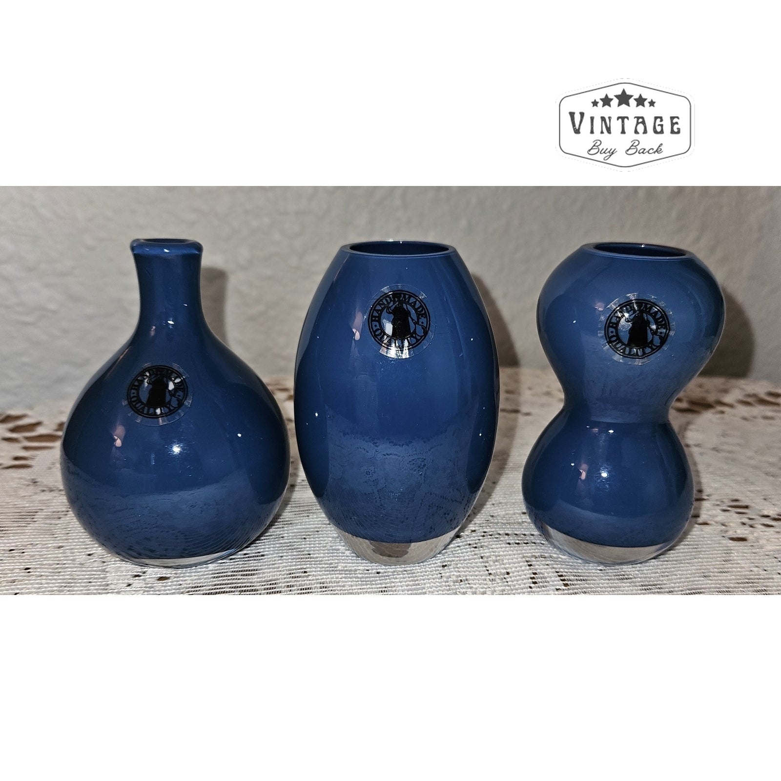 Vintage Blue Glass Mini Vases - set of 3