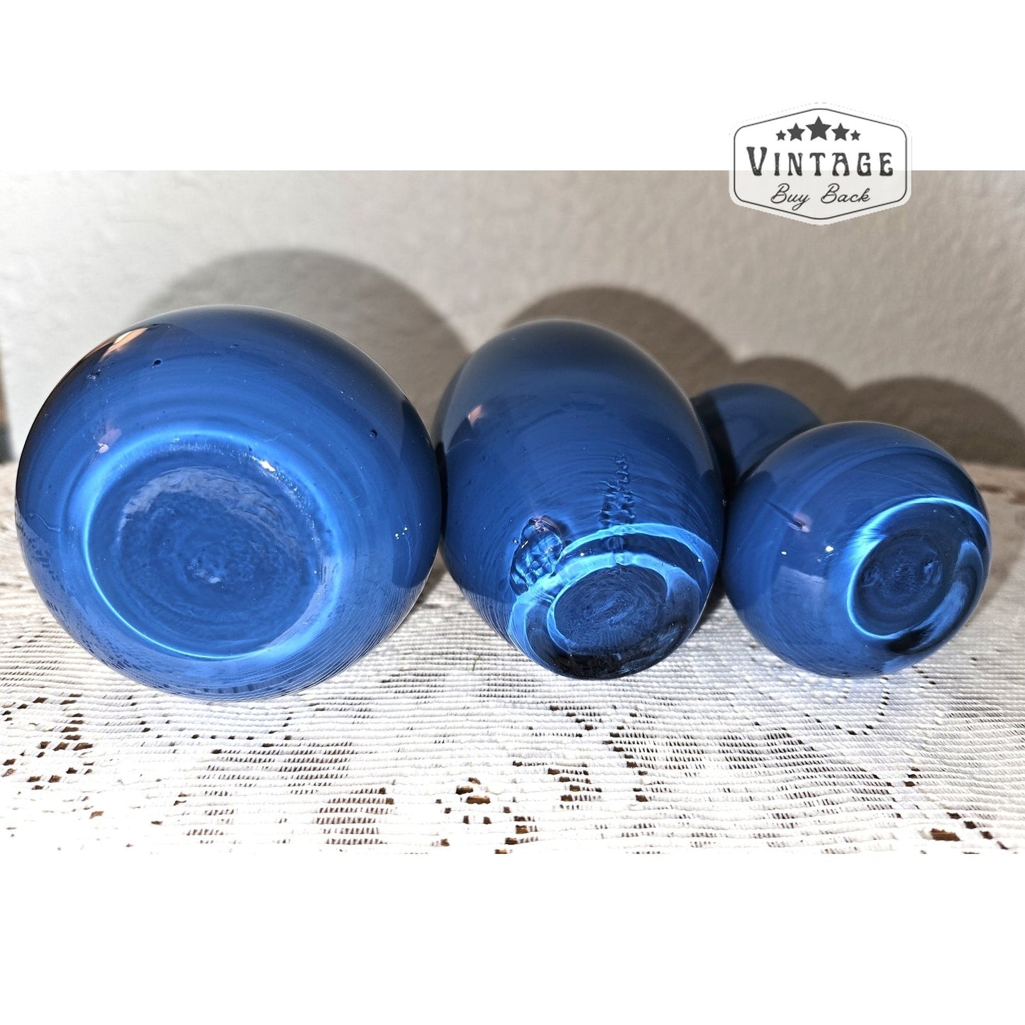 Vintage Blue Glass Mini Vases - set of 3