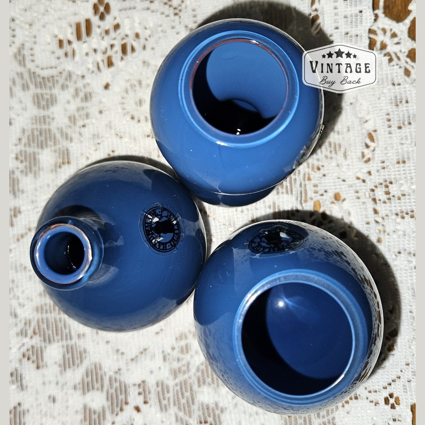 Vintage Blue Glass Mini Vases - set of 3