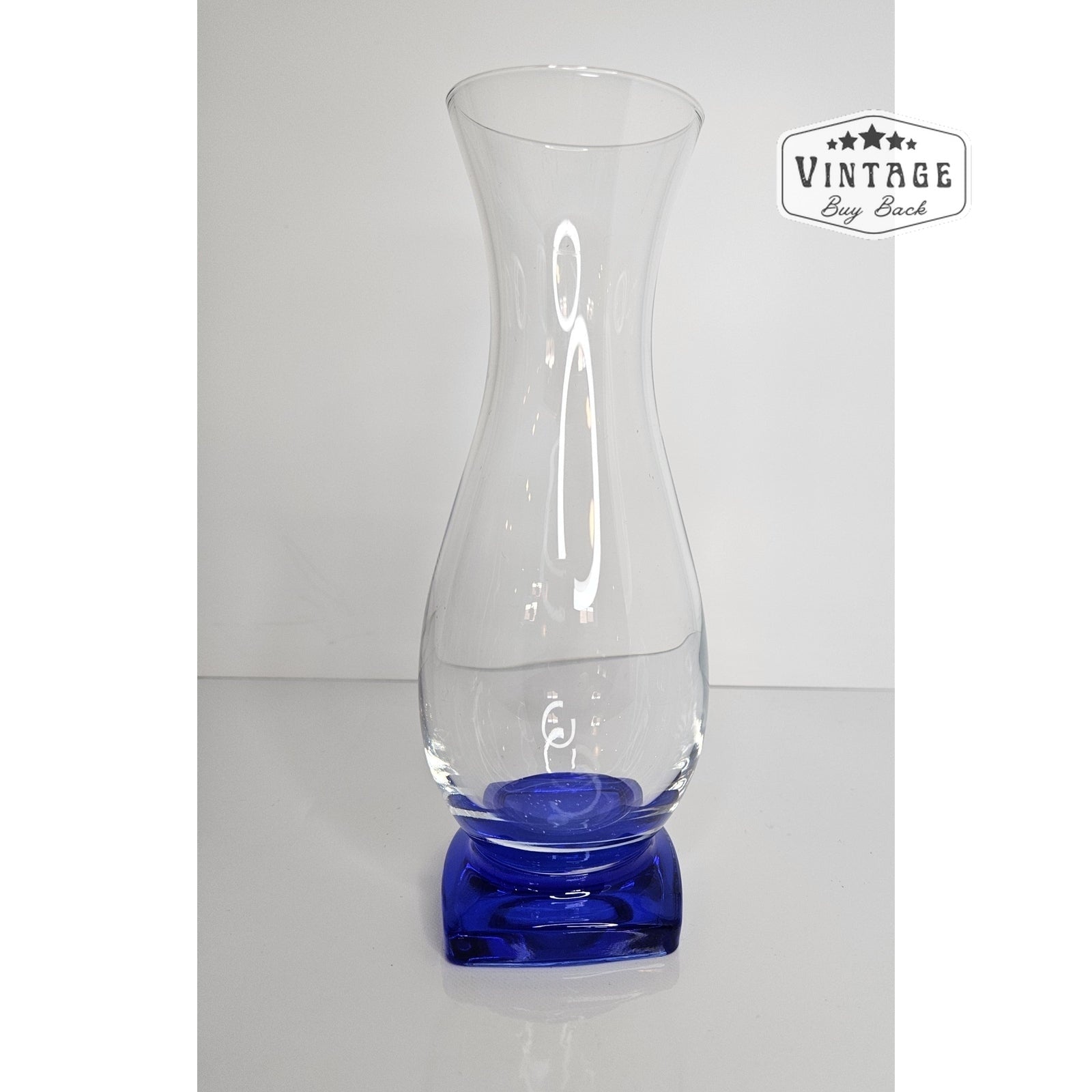 Bormioli Rocco Ibisco Clear Vase Cobalt Blue Square Footed Vase