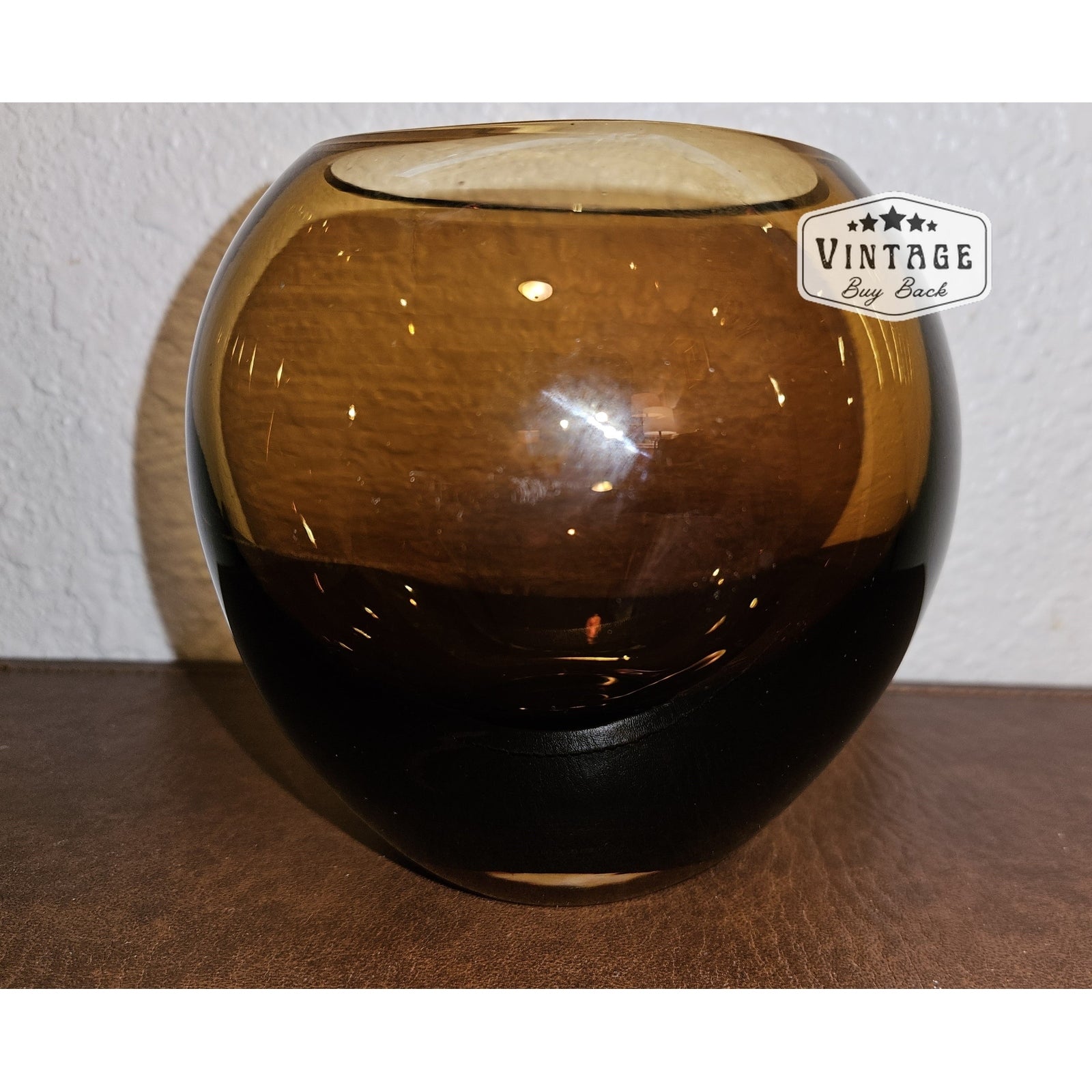 Vintage Art Glass Amber Globe Vase