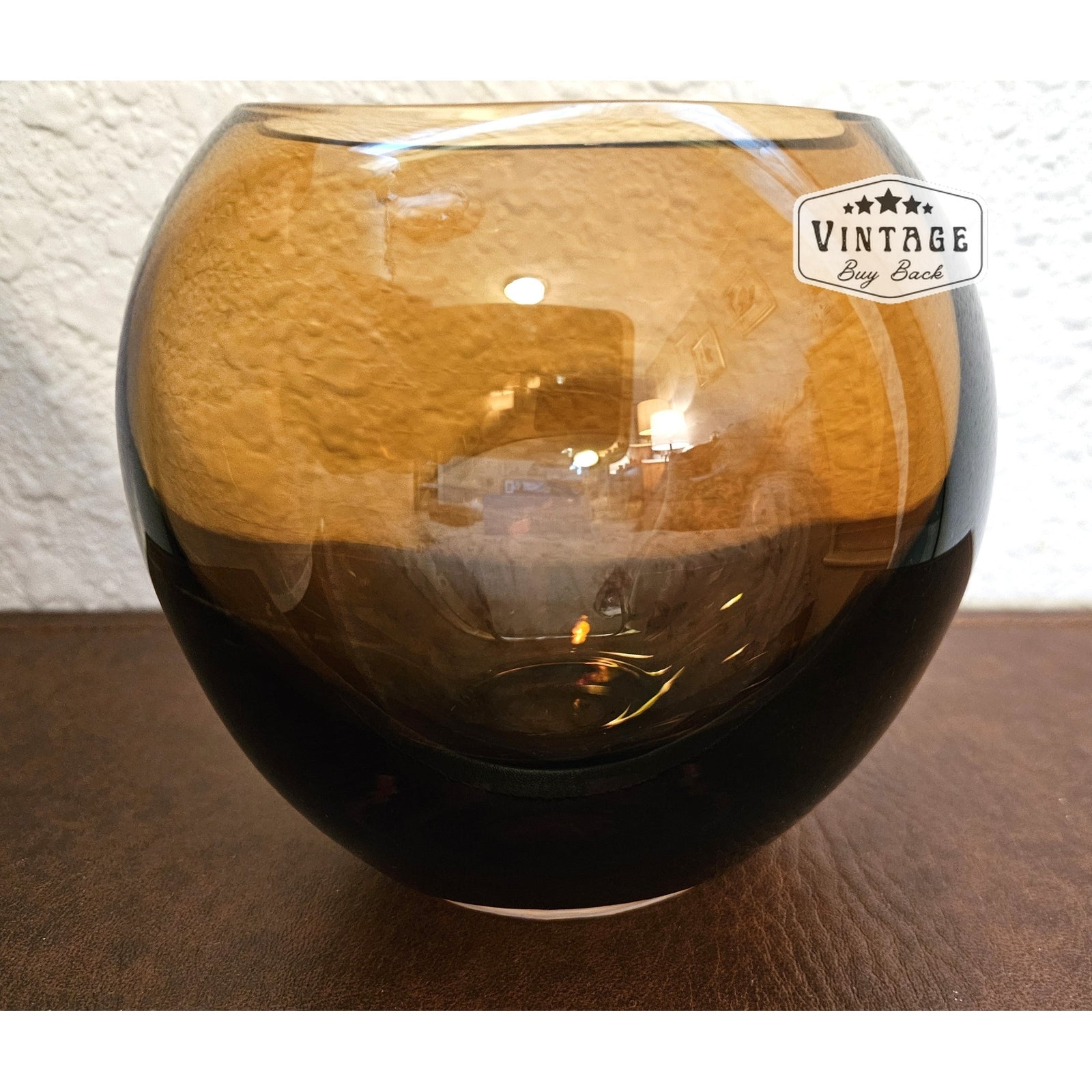 Vintage Art Glass Amber Globe Vase