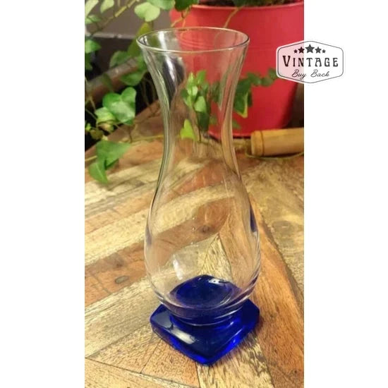 Bormioli Rocco Ibisco Clear Vase Cobalt Blue Square Footed Vase