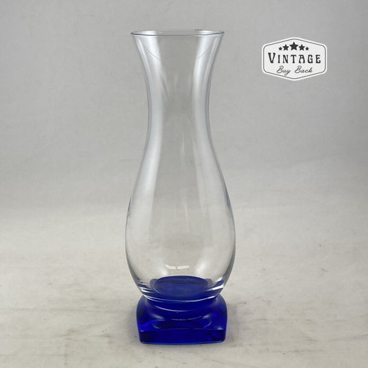 Bormioli Rocco Ibisco Clear Vase Cobalt Blue Square Footed Vase