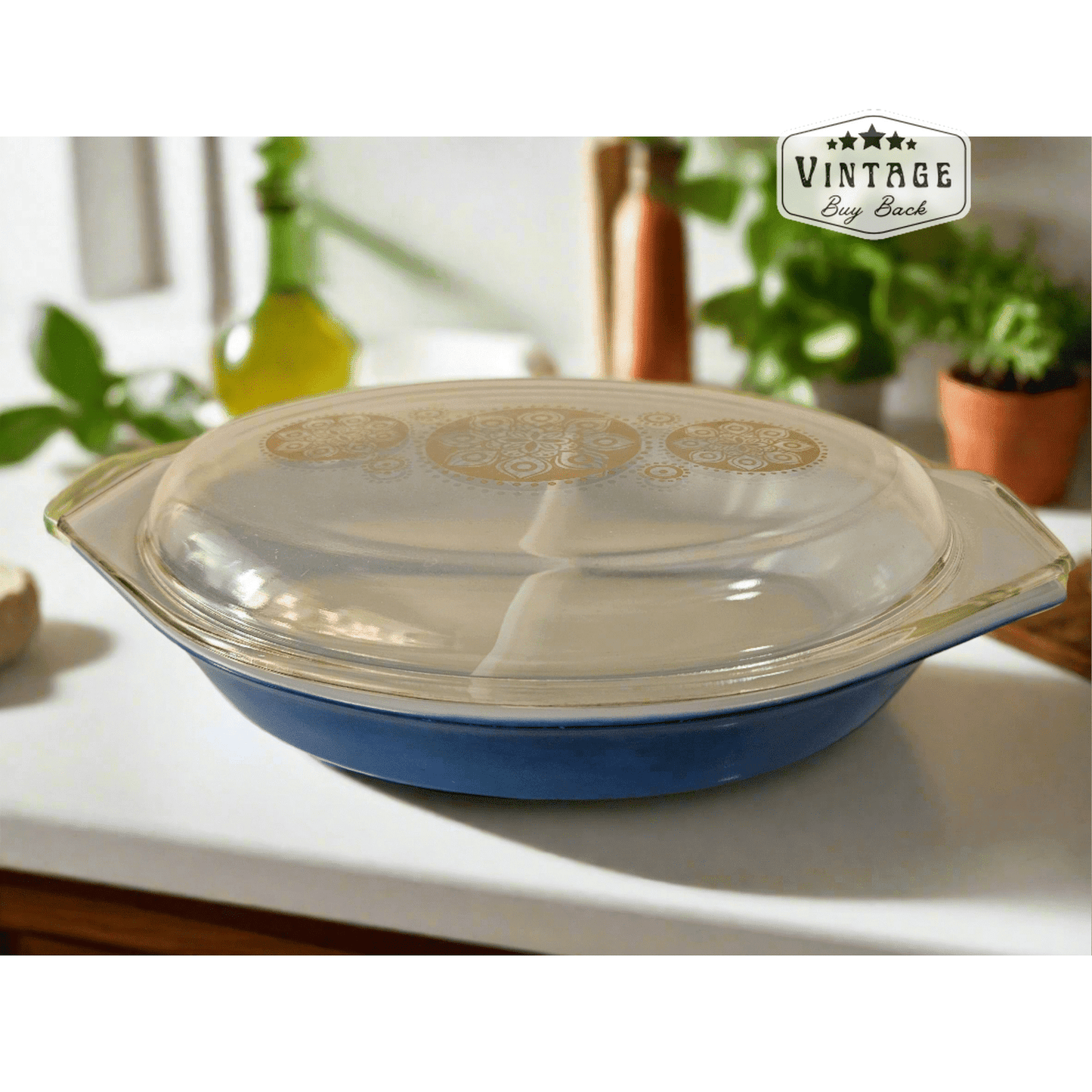 Pyrex 1.5 Quart Royal Blue Divided Casserole Dish