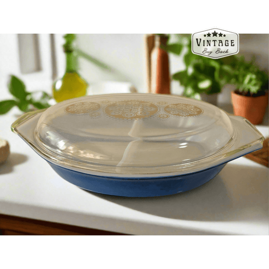 Pyrex 1.5 Quart Royal Blue Divided Casserole Dish